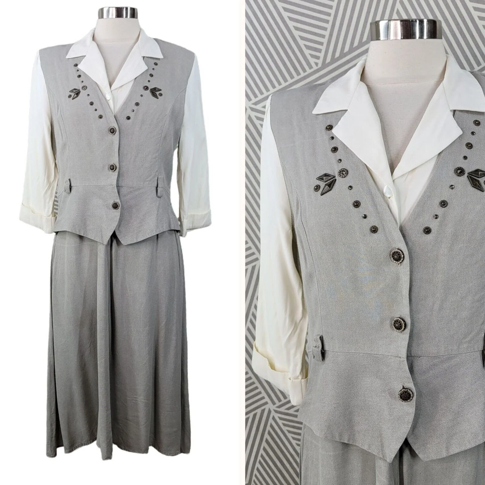 Vintage 90s Dress Vest Size 12 Secretary Career Teacher Layered Embellished - Image 3