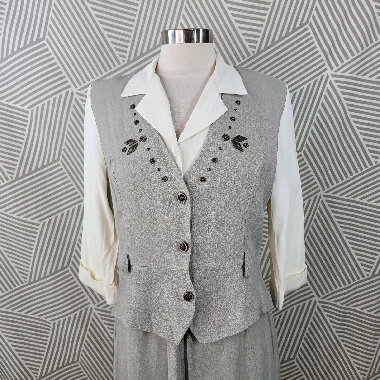 Vintage 90s Dress Vest Size 12 Secretary Career Teacher Layered Embellished - Image 4