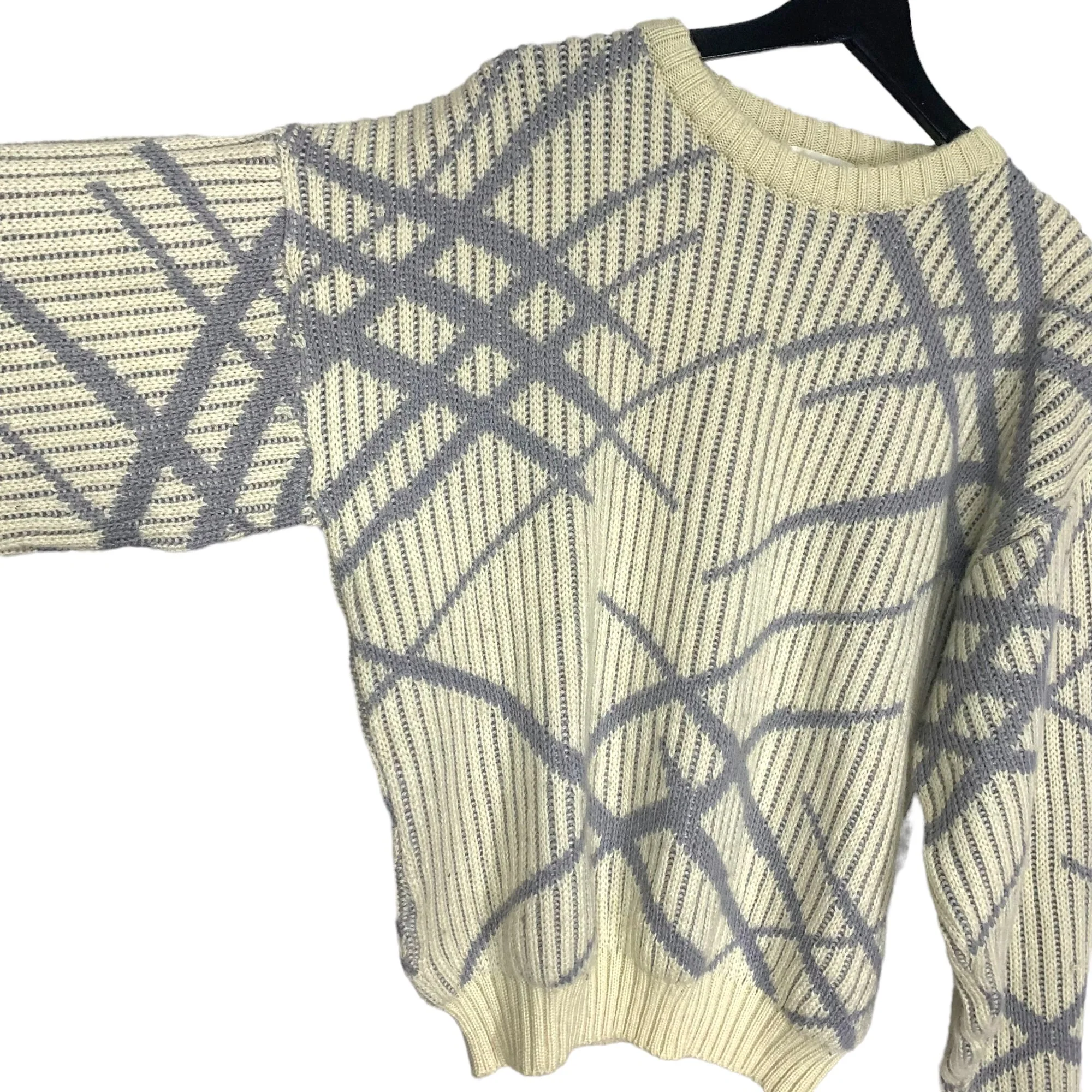 Vintage 90s Dusty Blue Cream Oversized Print Knit Pull Over Sweater Xl by Saturdays - Image 2