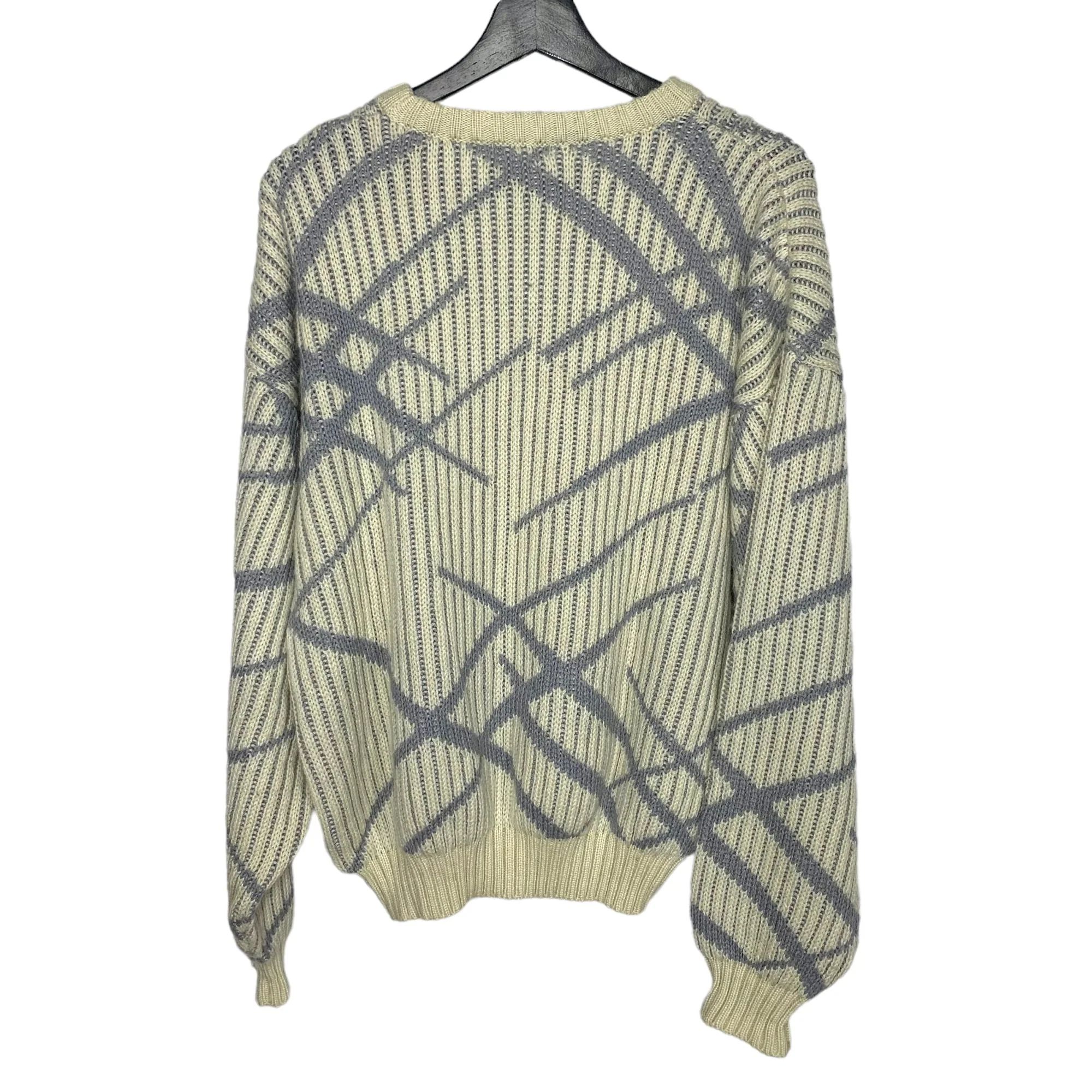 Vintage 90s Dusty Blue Cream Oversized Print Knit Pull Over Sweater Xl by Saturdays - Image 3