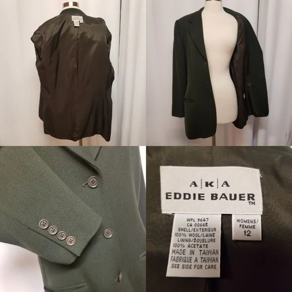 Vintage 90s Eddie Bauer Forest Green Wool Power Blazer by Eddie Bauer - Image 4