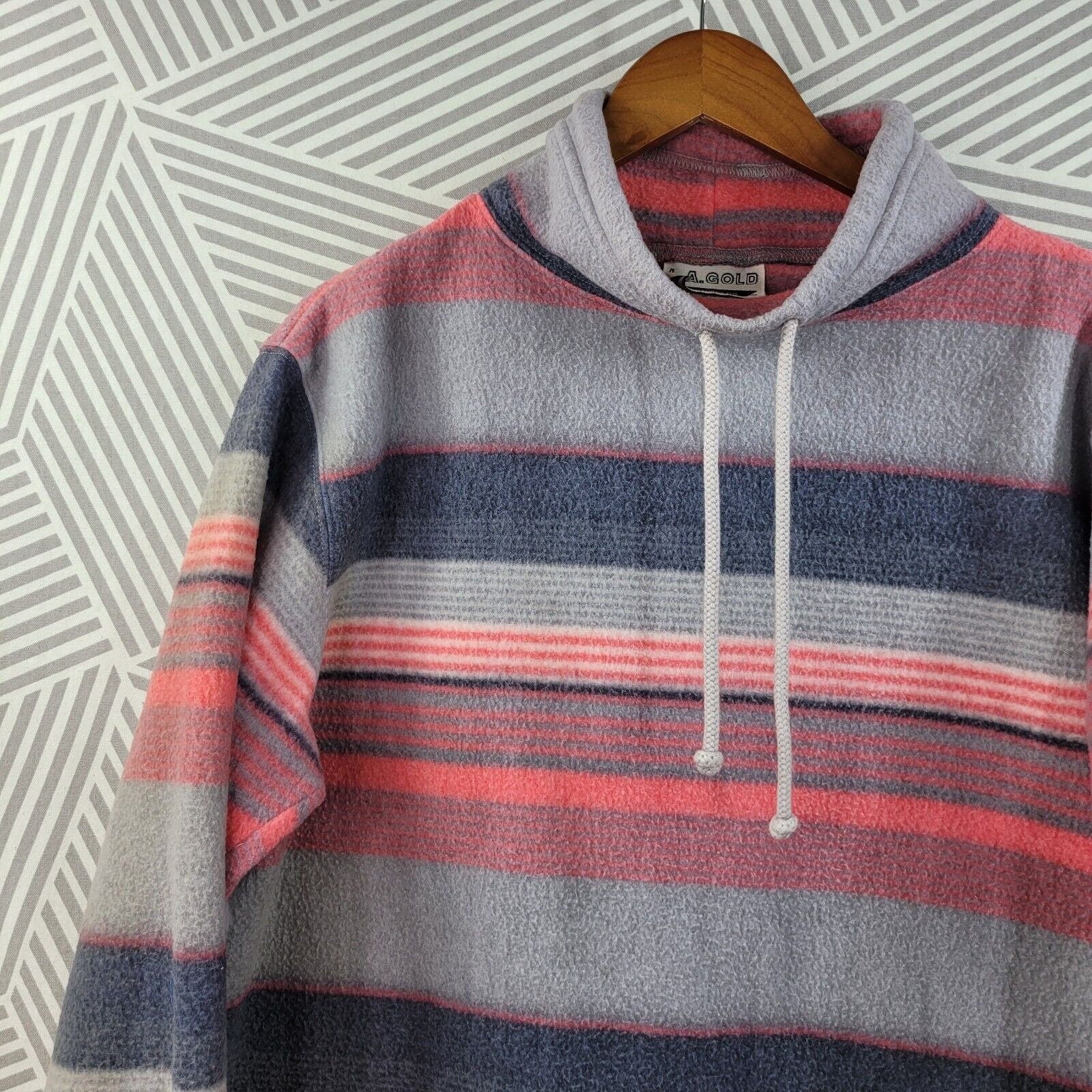 Vintage 90s Fleece Pullover Sweatshirt Jacket Coat Size Medium Warm Stripe Pink - Image 2