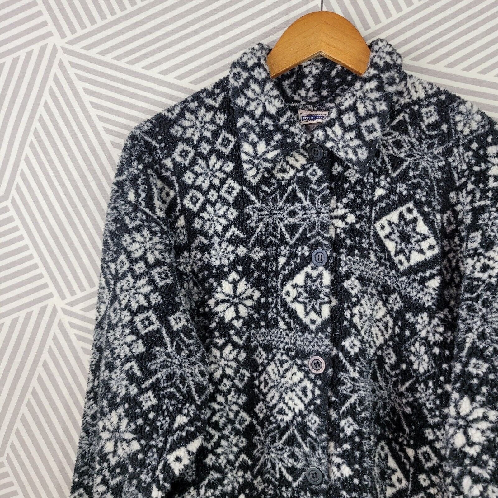 Vintage 90s Fleece Sweatshirt Jacket Coat Size Medium Warm Snowflake Full Zip by Essentials - Image 3