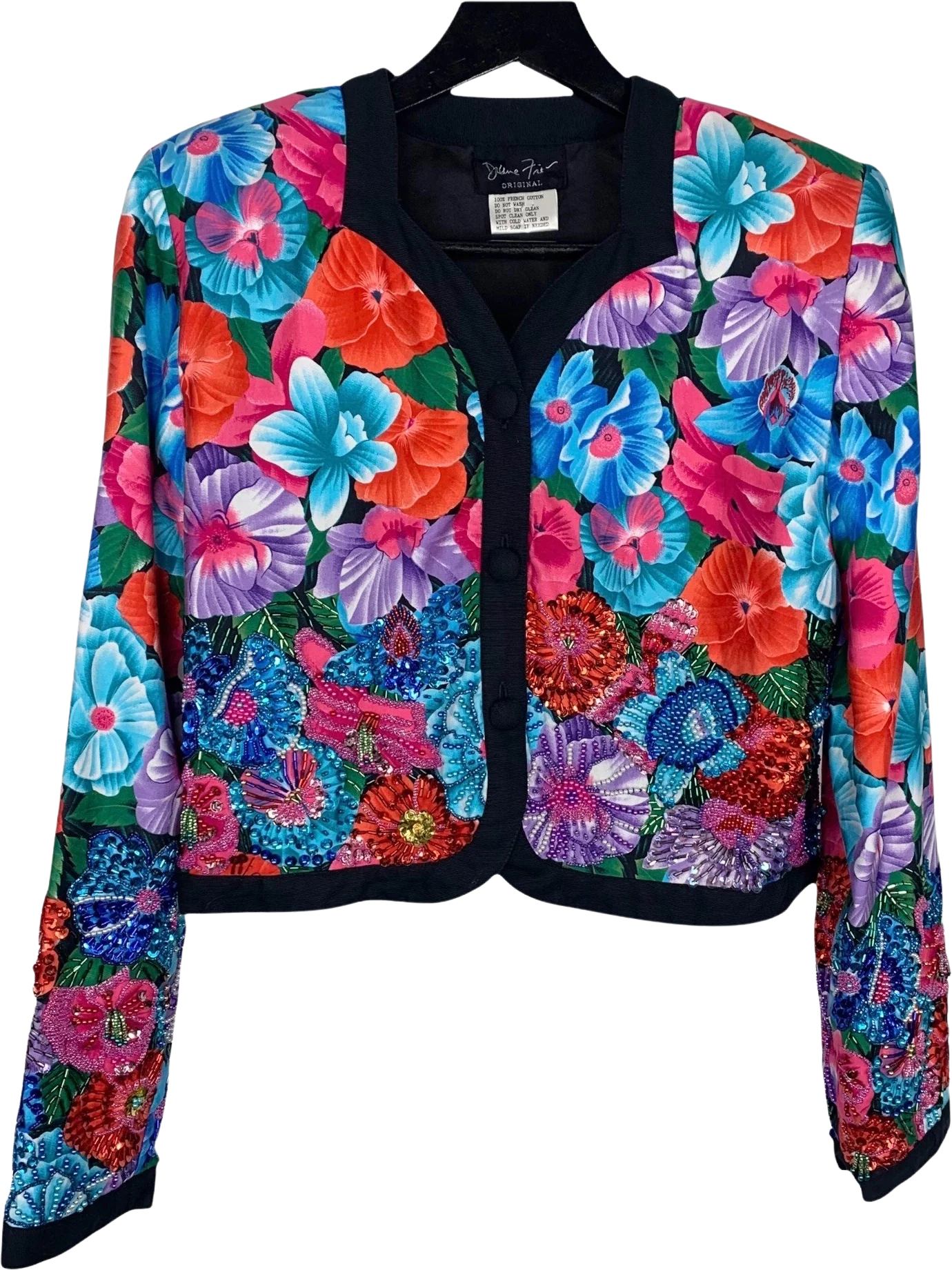 Vintage 90s Floral Beaded Bolero Jacket Medium by Diane Freis
