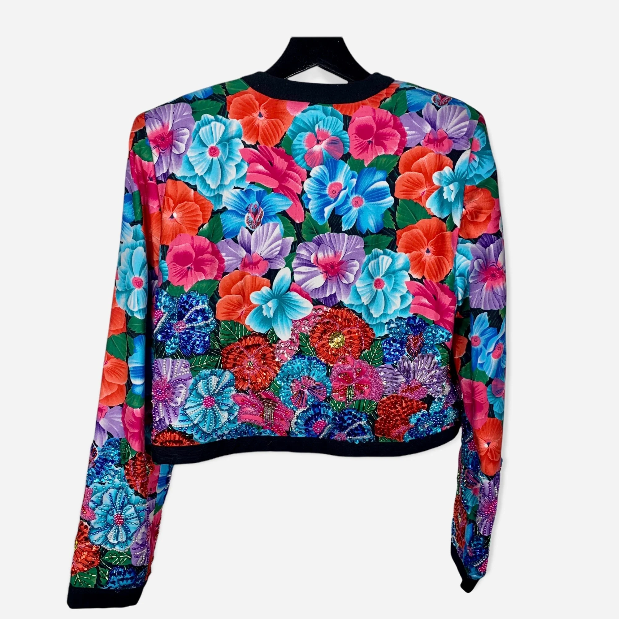 Vintage 90s Floral Beaded Bolero Jacket Medium by Diane Freis - Image 2