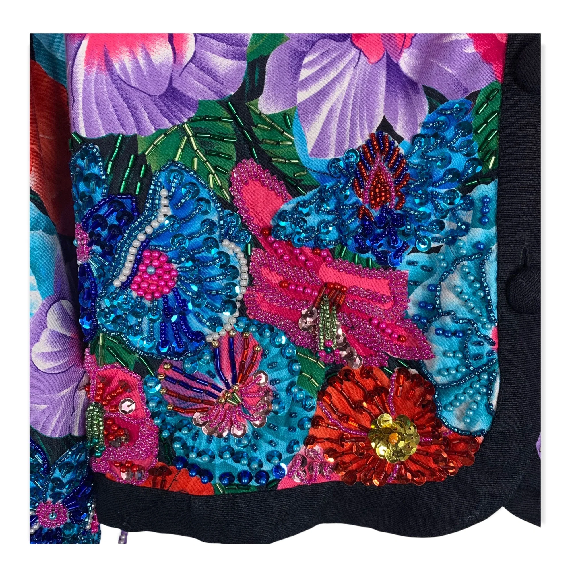 Vintage 90s Floral Beaded Bolero Jacket Medium by Diane Freis - Image 5