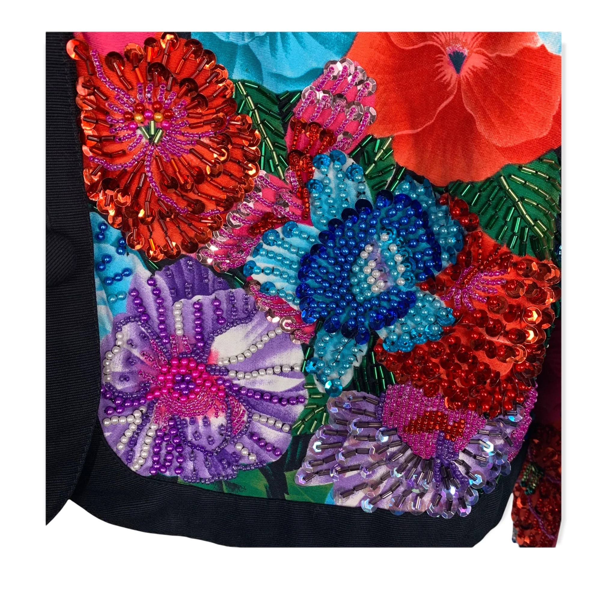 Vintage 90s Floral Beaded Bolero Jacket Medium by Diane Freis - Image 6