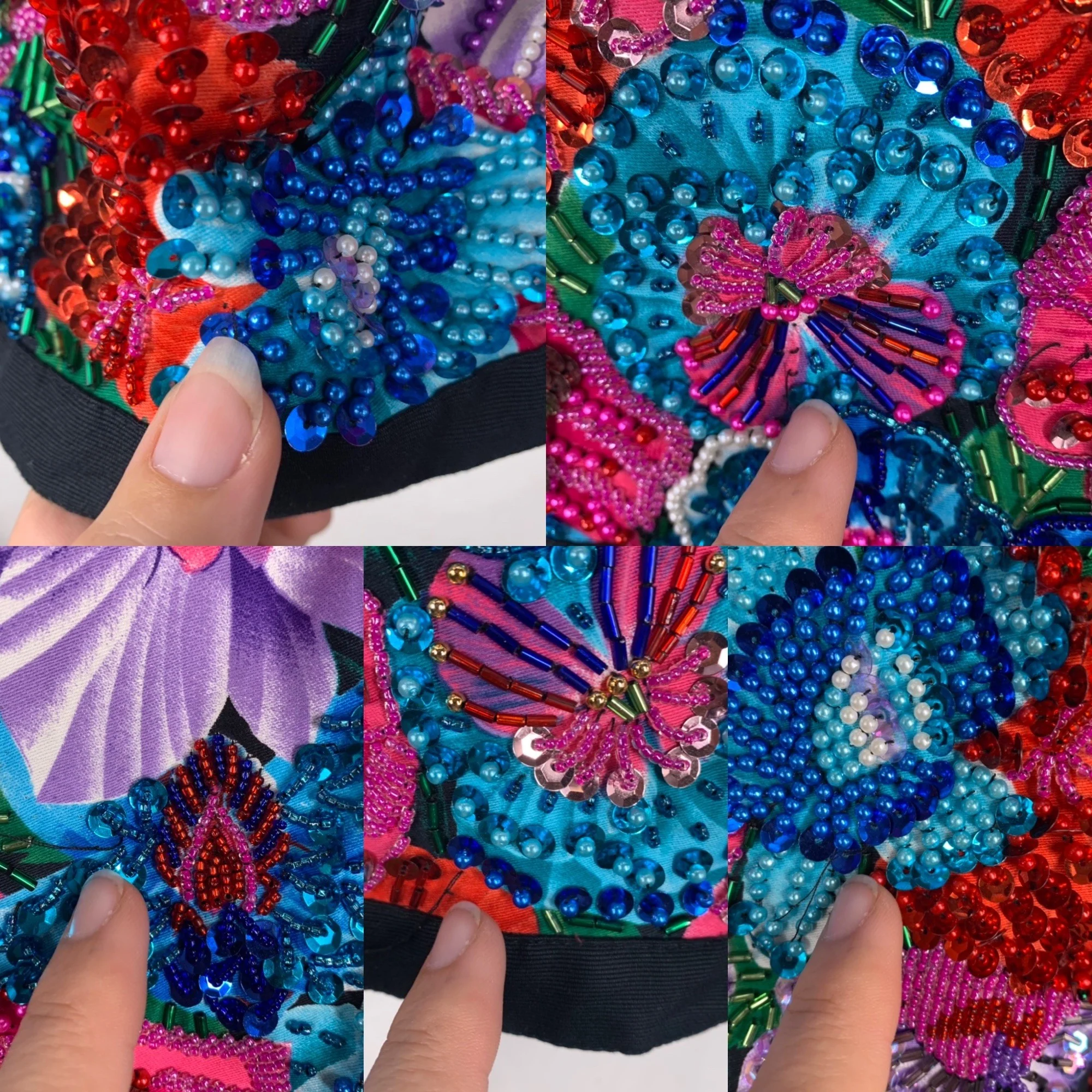 Vintage 90s Floral Beaded Bolero Jacket Medium by Diane Freis - Image 8