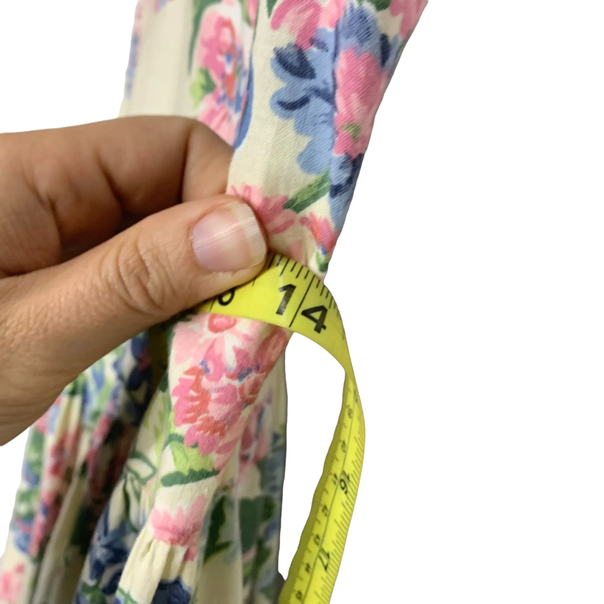 Vintage 90s Floral Fit Flare Ruffle Neckline Short Sleeve Full Length Dress by Expo - Image 6
