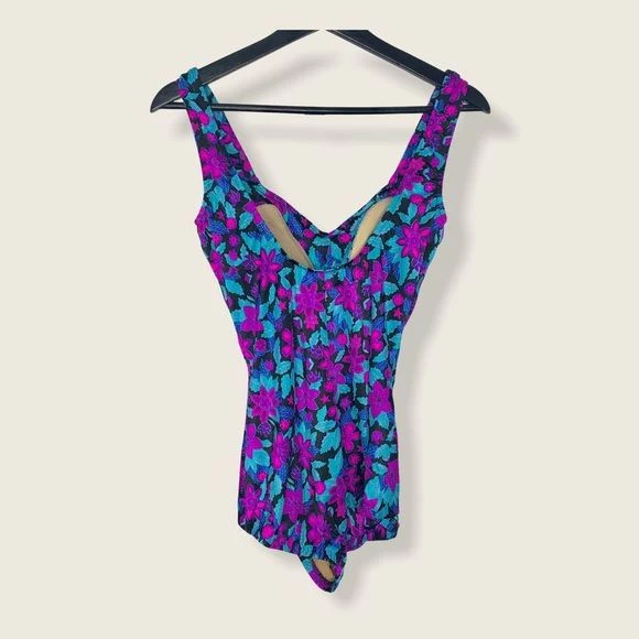 Vintage 90s Floral Ruched Center One Piece Large by Maxine of Hollywood - Image 4