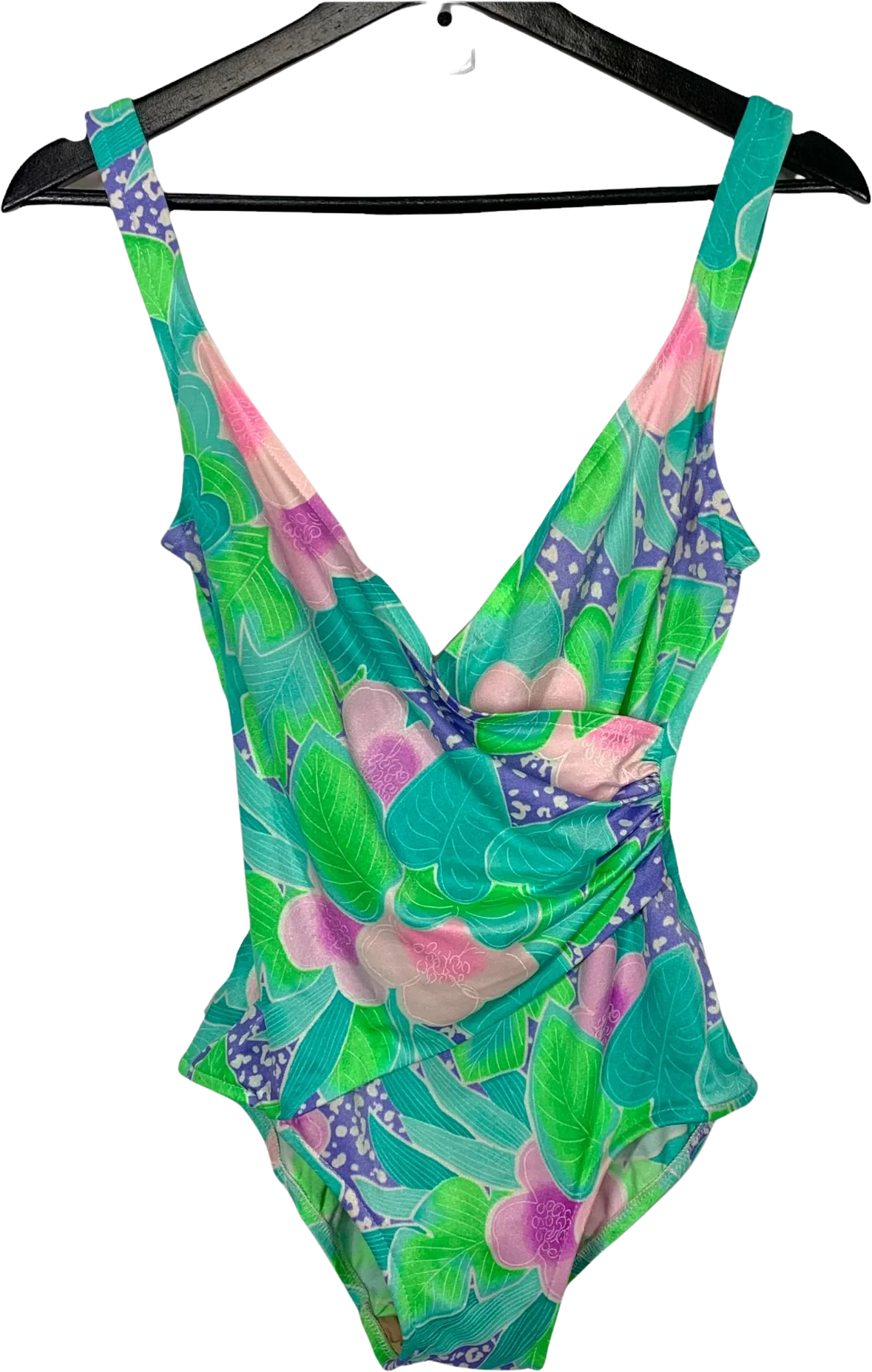 Vintage 90s Floral Ruched Side Wrap One Piece Swimsuit Medium by Catalina