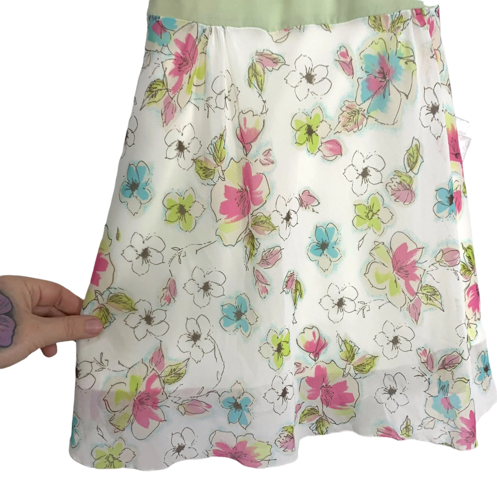 Vintage 90s Floral Spaghetti Strap Chiffon Slip Style Tunic Medium by Necessary Objects - Image 4
