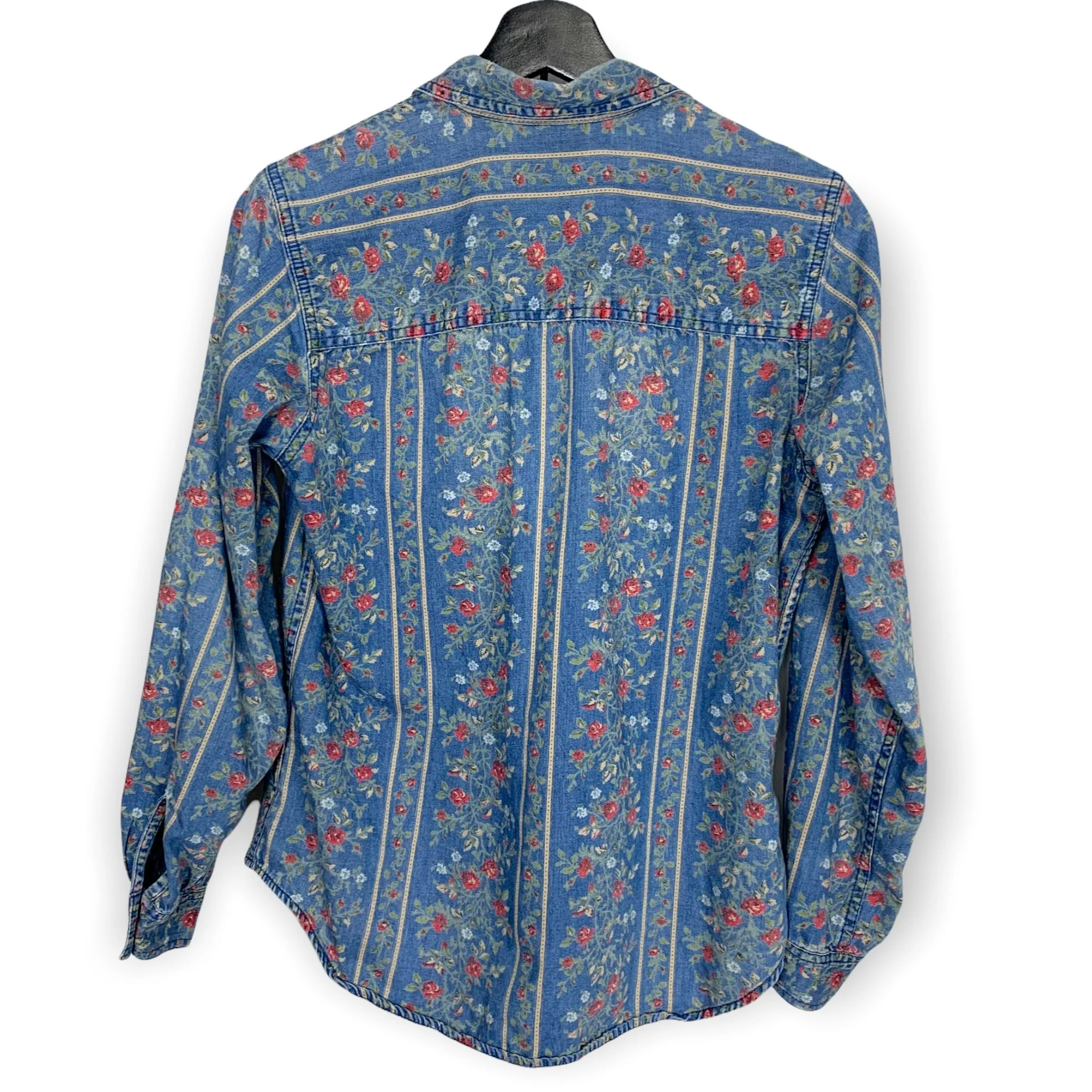 Vintage 90s Floral Stripe Chambray Long Sleeve Top Large by Liz Claiborne - Image 2