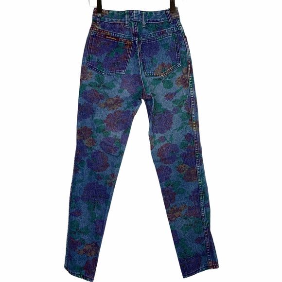Vintage 90s Floral Tapered Waist Jeans Small by St Tropez - Image 2