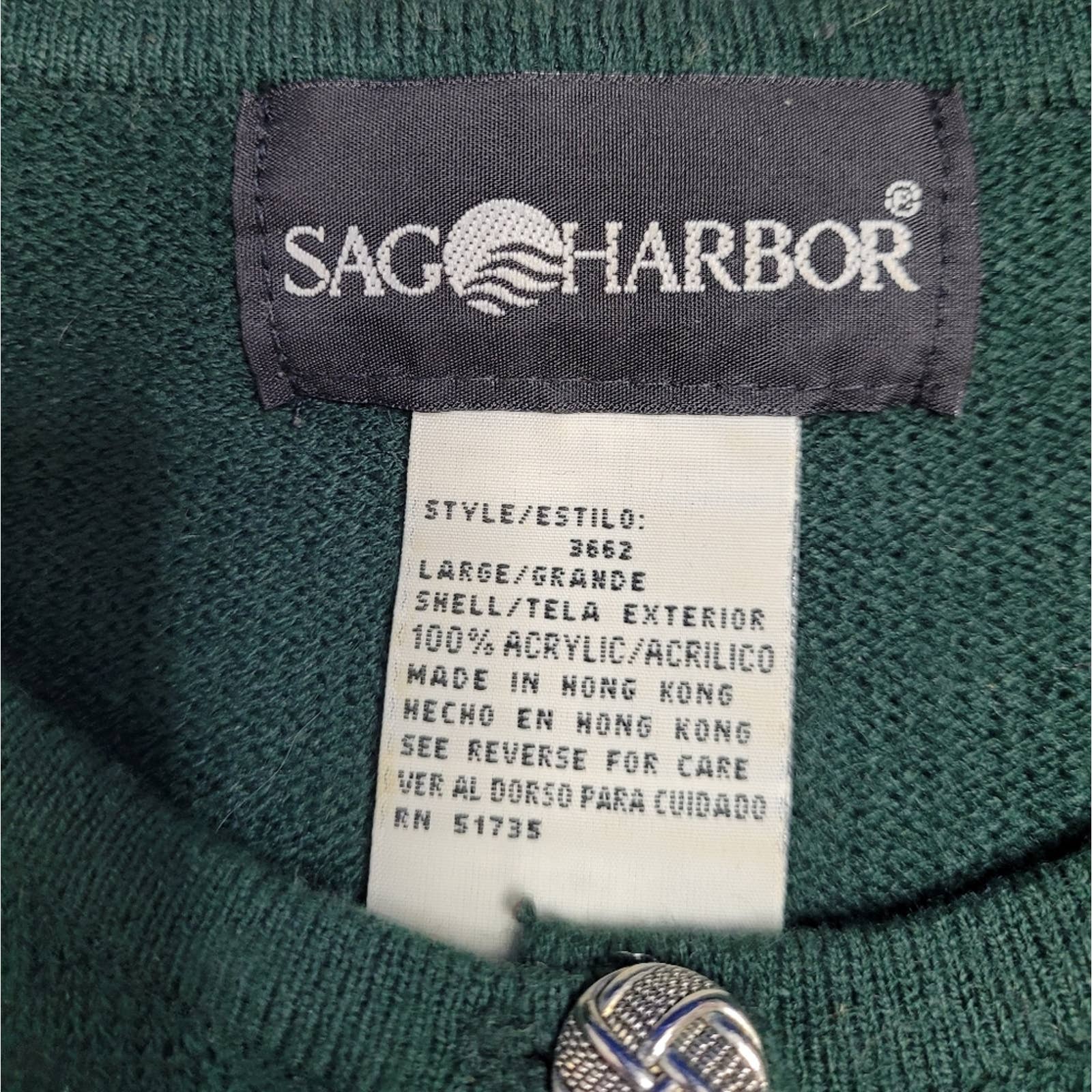 Vintage 90s Forest Green Cardigan Button Up Dark Academia Sweater L by Sag Harbor - Image 4