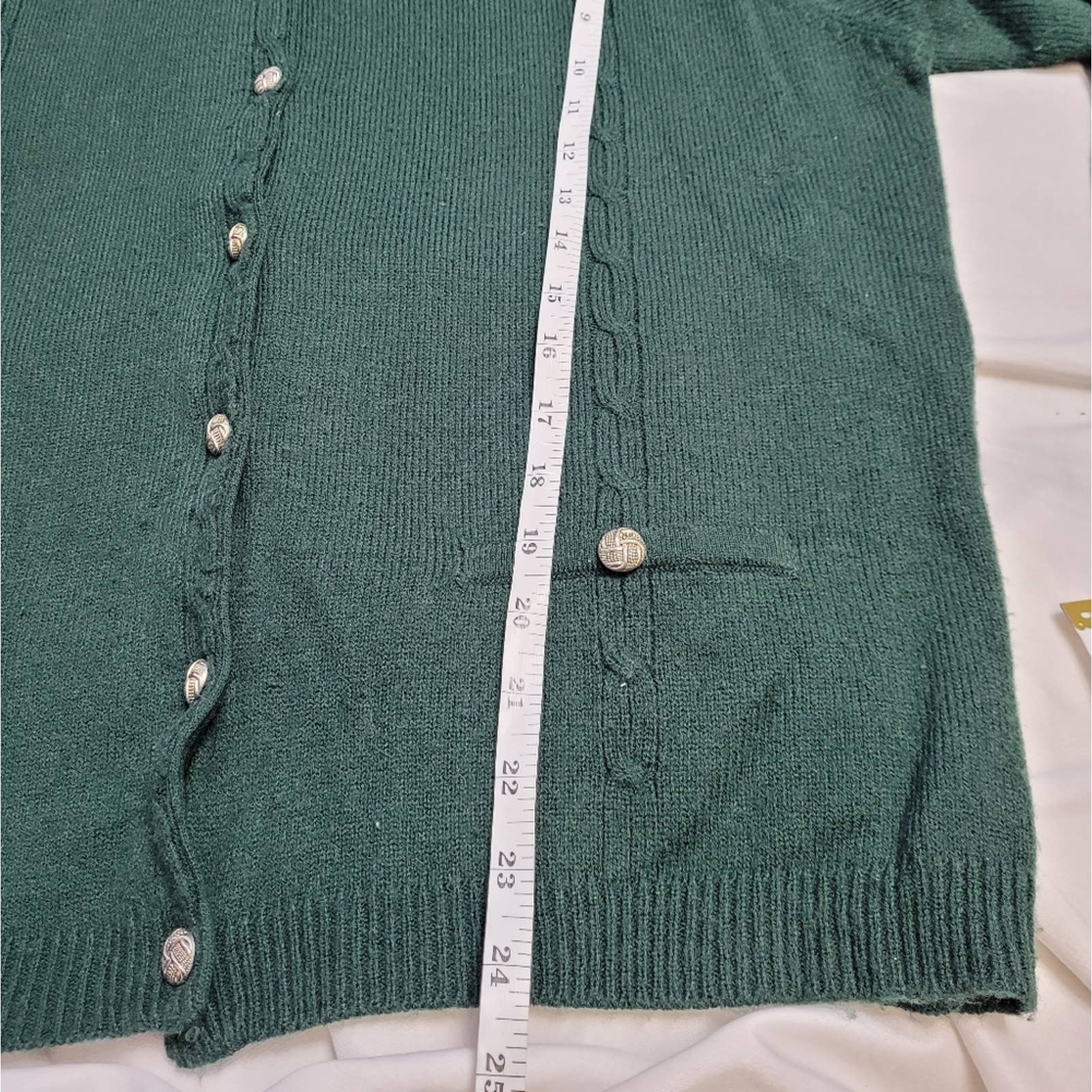 Vintage 90s Forest Green Cardigan Button Up Dark Academia Sweater L by Sag Harbor - Image 7