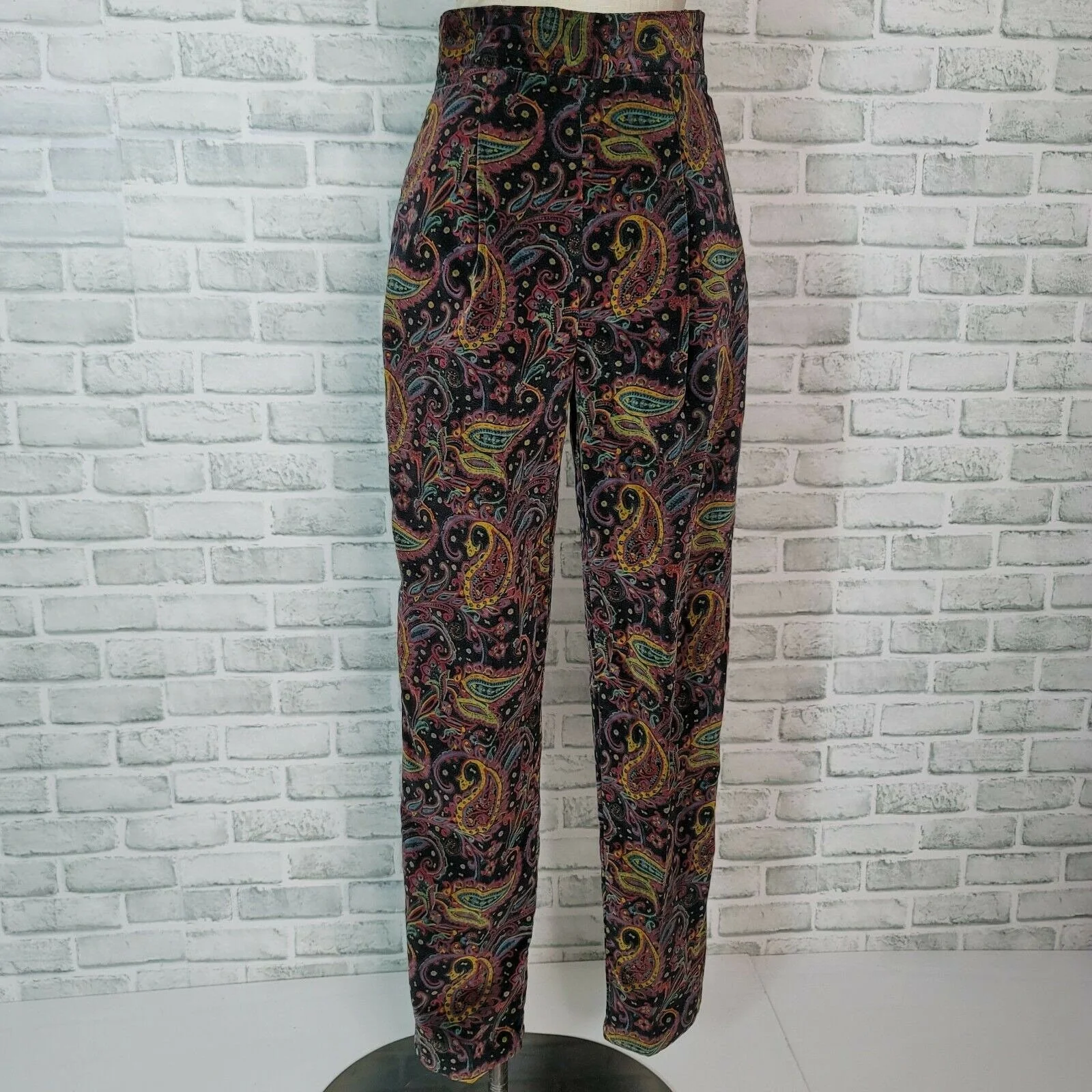 90s High Pleated Waist Ornate Filigree Velour Tapered By Generra - Image 2