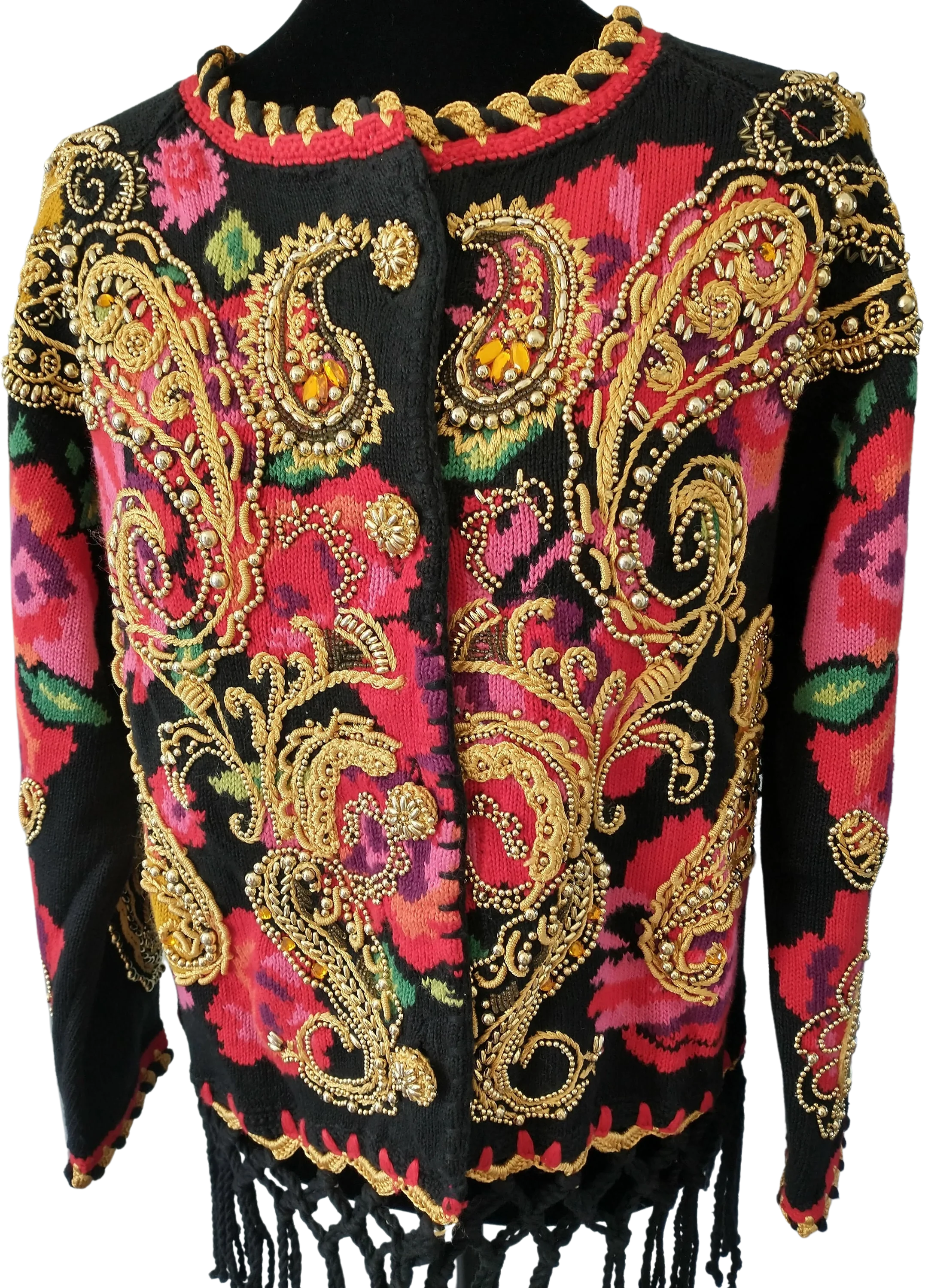 Vintage 90s Glizty Gold Beaded Embroidered Embellished Bling Sweater Women's Large To Extra Large by Micheal Simon