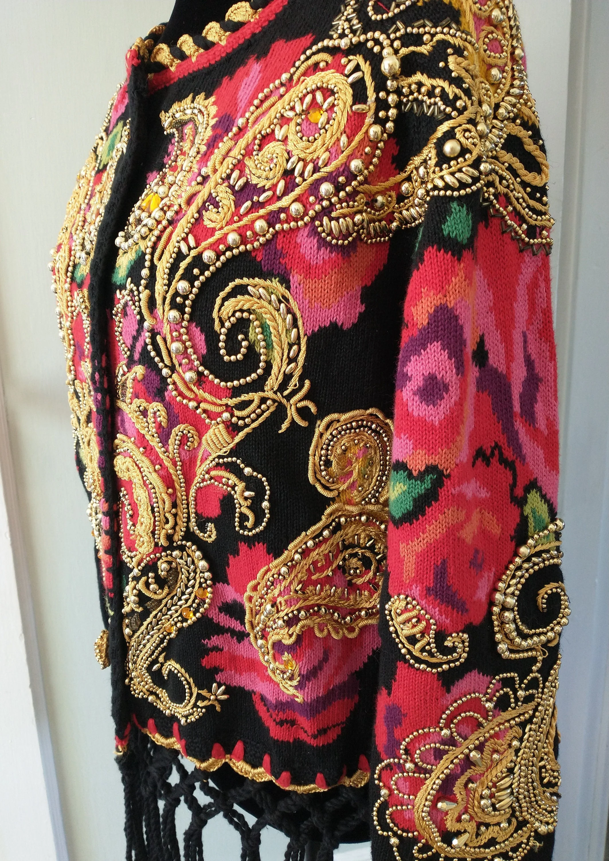 Vintage 90s Glizty Gold Beaded Embroidered Embellished Bling Sweater Women's Large To Extra Large by Micheal Simon - Image 3
