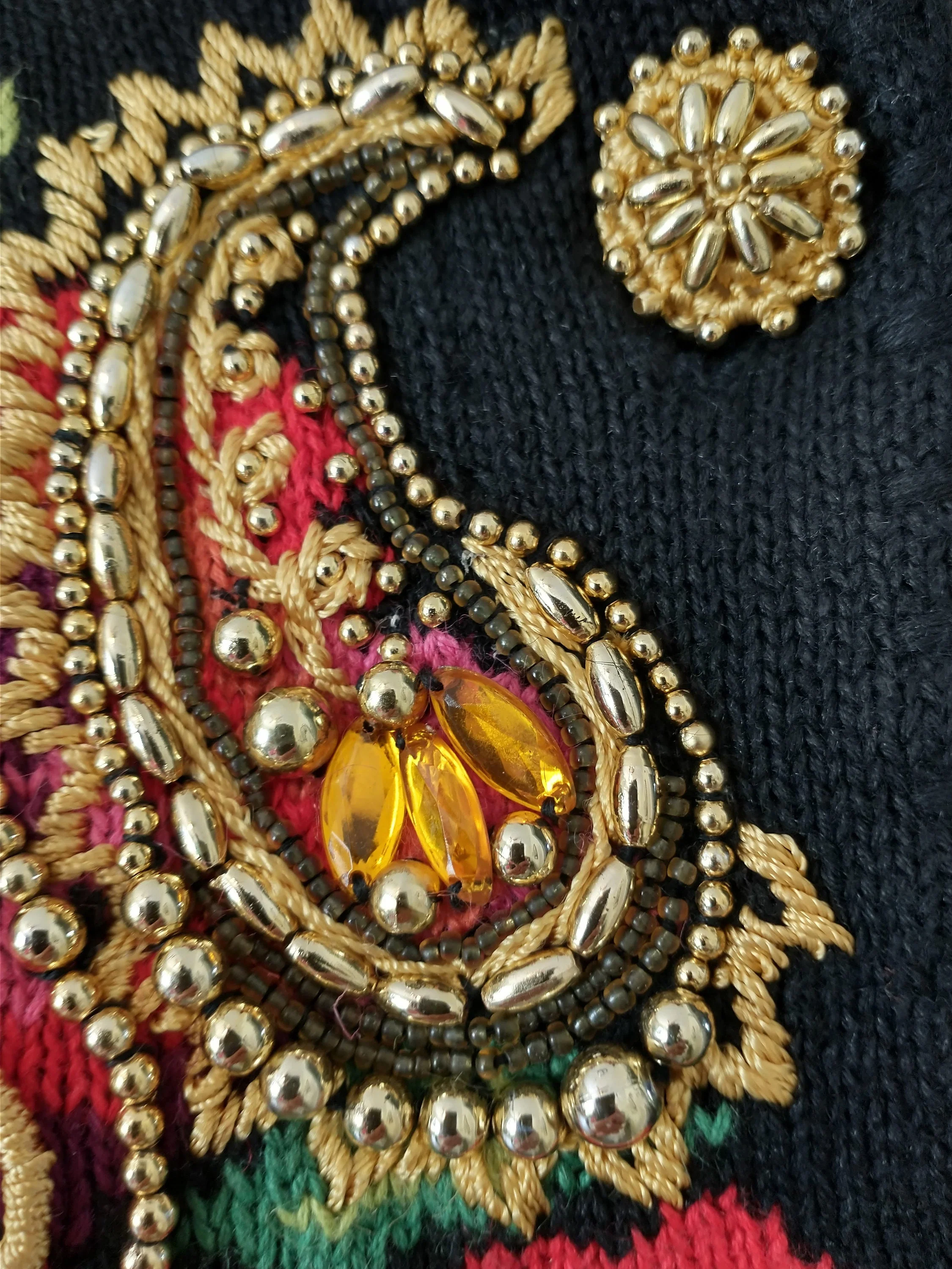 Vintage 90s Glizty Gold Beaded Embroidered Embellished Bling Sweater Women's Large To Extra Large by Micheal Simon - Image 4