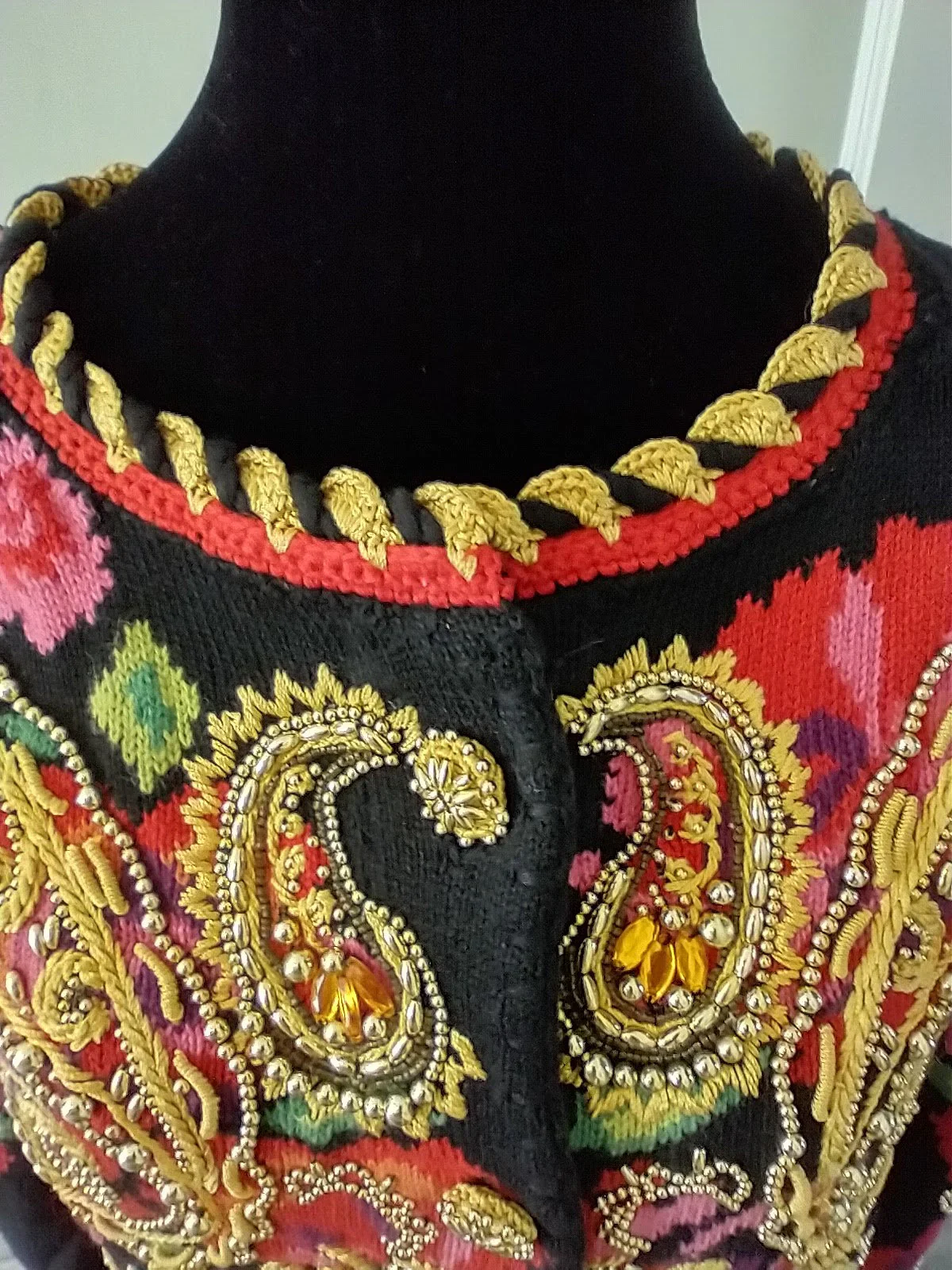 Vintage 90s Glizty Gold Beaded Embroidered Embellished Bling Sweater Women's Large To Extra Large by Micheal Simon - Image 6