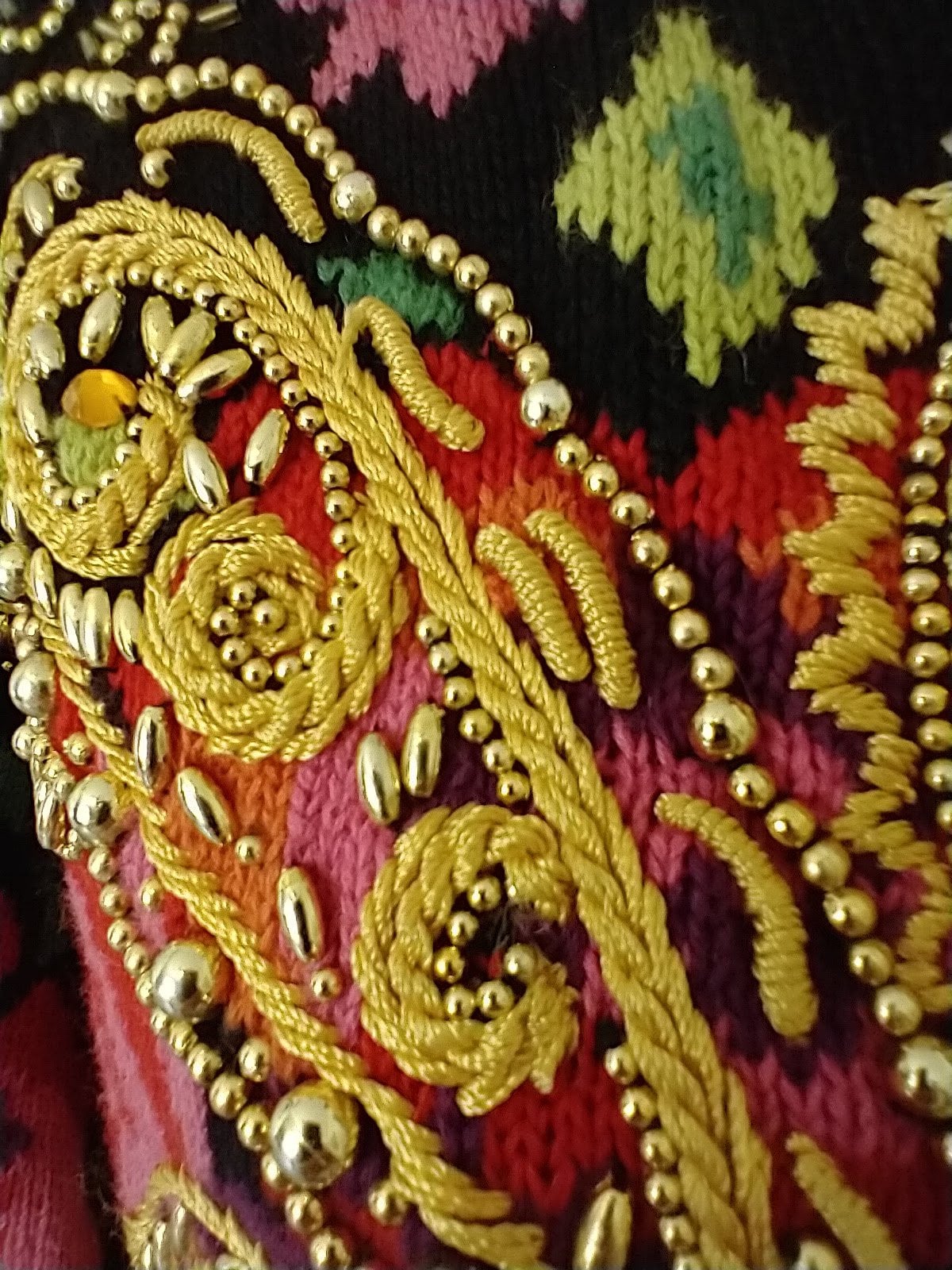 Vintage 90s Glizty Gold Beaded Embroidered Embellished Bling Sweater Women's Large To Extra Large by Micheal Simon - Image 8
