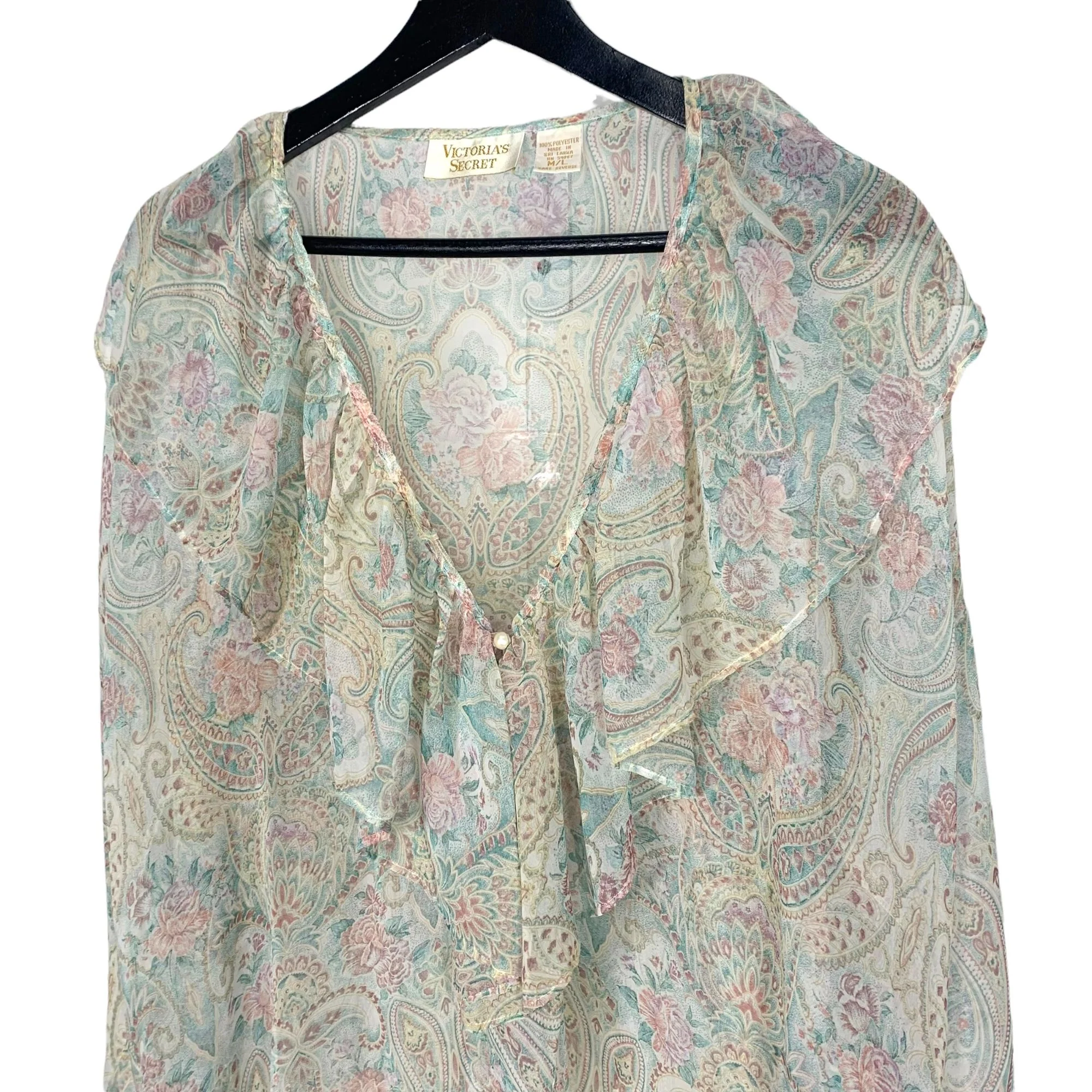 Vintage 90s Gold Label Paisley Floral Sheer Night Gown Large by Victoria's Secret - Image 3