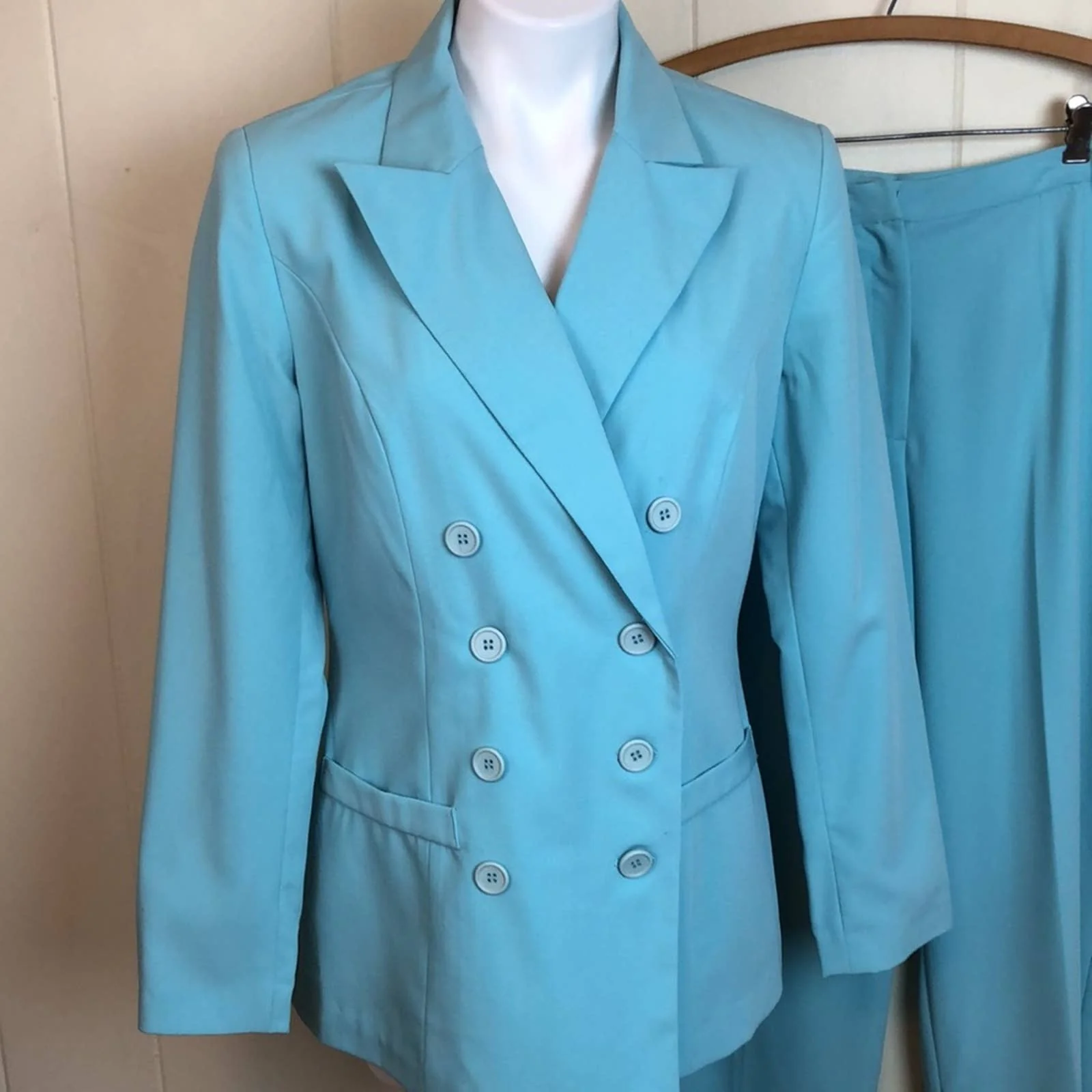 Vintage 90s Golden Girls High Waist Pantsuit 8 Spring Blue Double Breasted Suit by J G Hook - Image 2