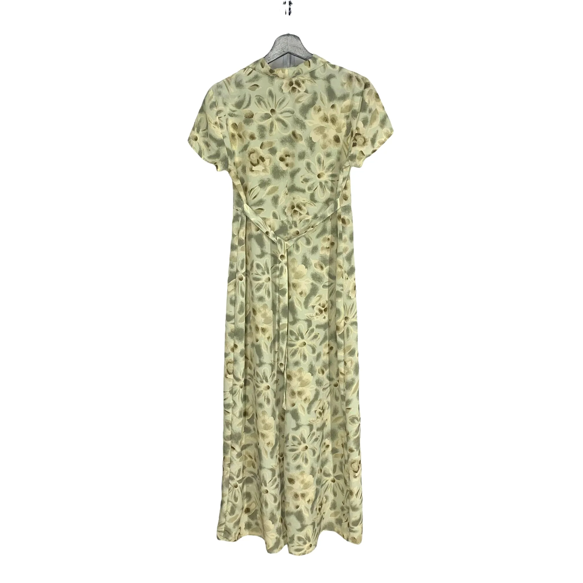 Vintage 90s Green Floral Print Short Sleeve Collared Full Length Dress Medium - Image 2