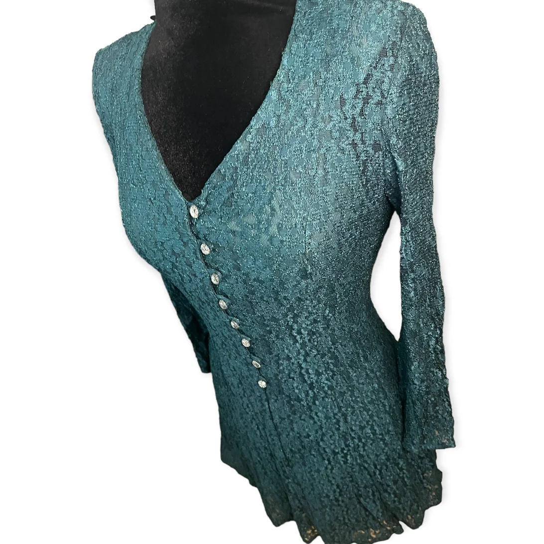 Vintage 90s Green Lace Crystal Grunge Fairy Dress Small Fall Med by All That Jazz - Image 6