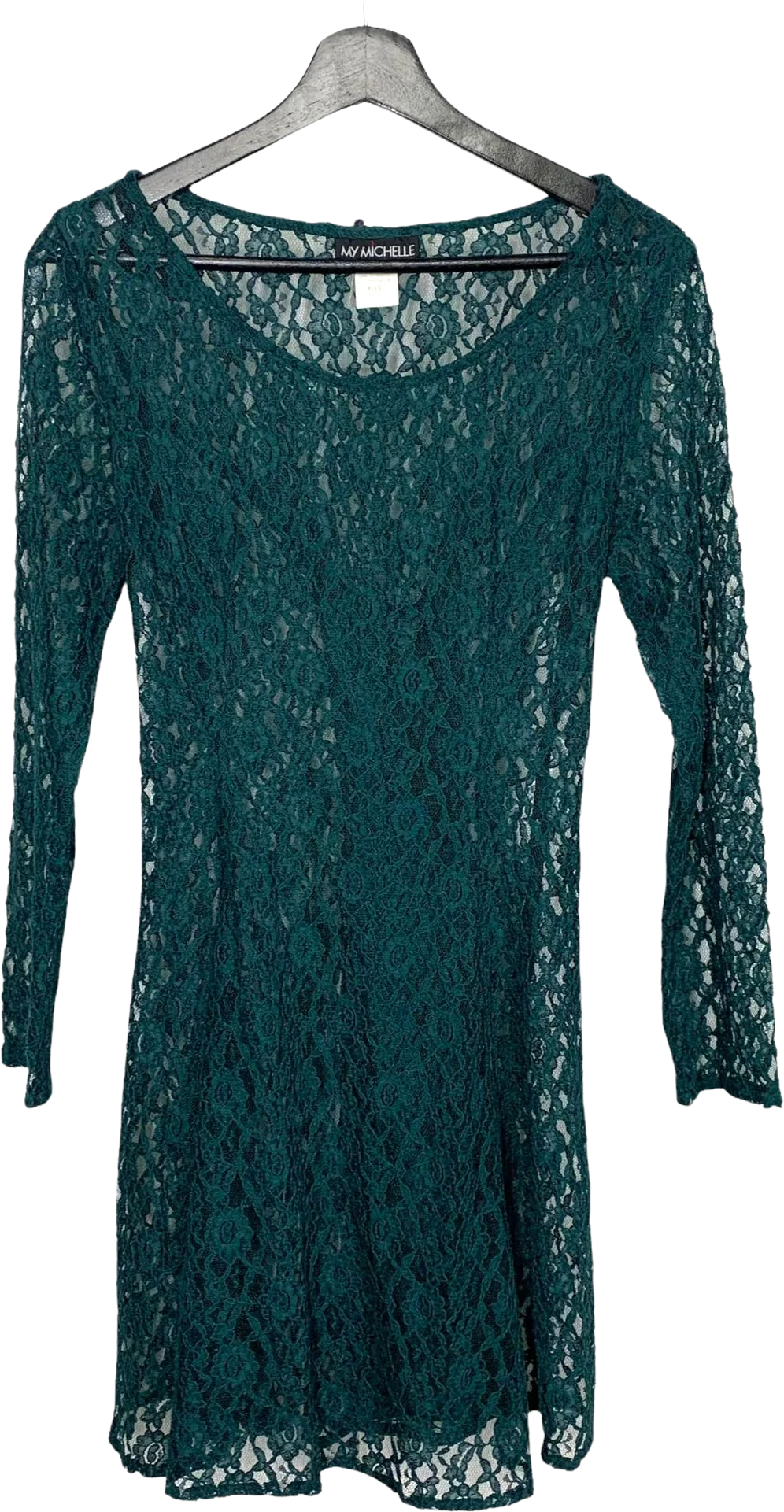 Vintage 90s Green Lace Long Sleeve Lace Up Back Mini Dress by My Michelle