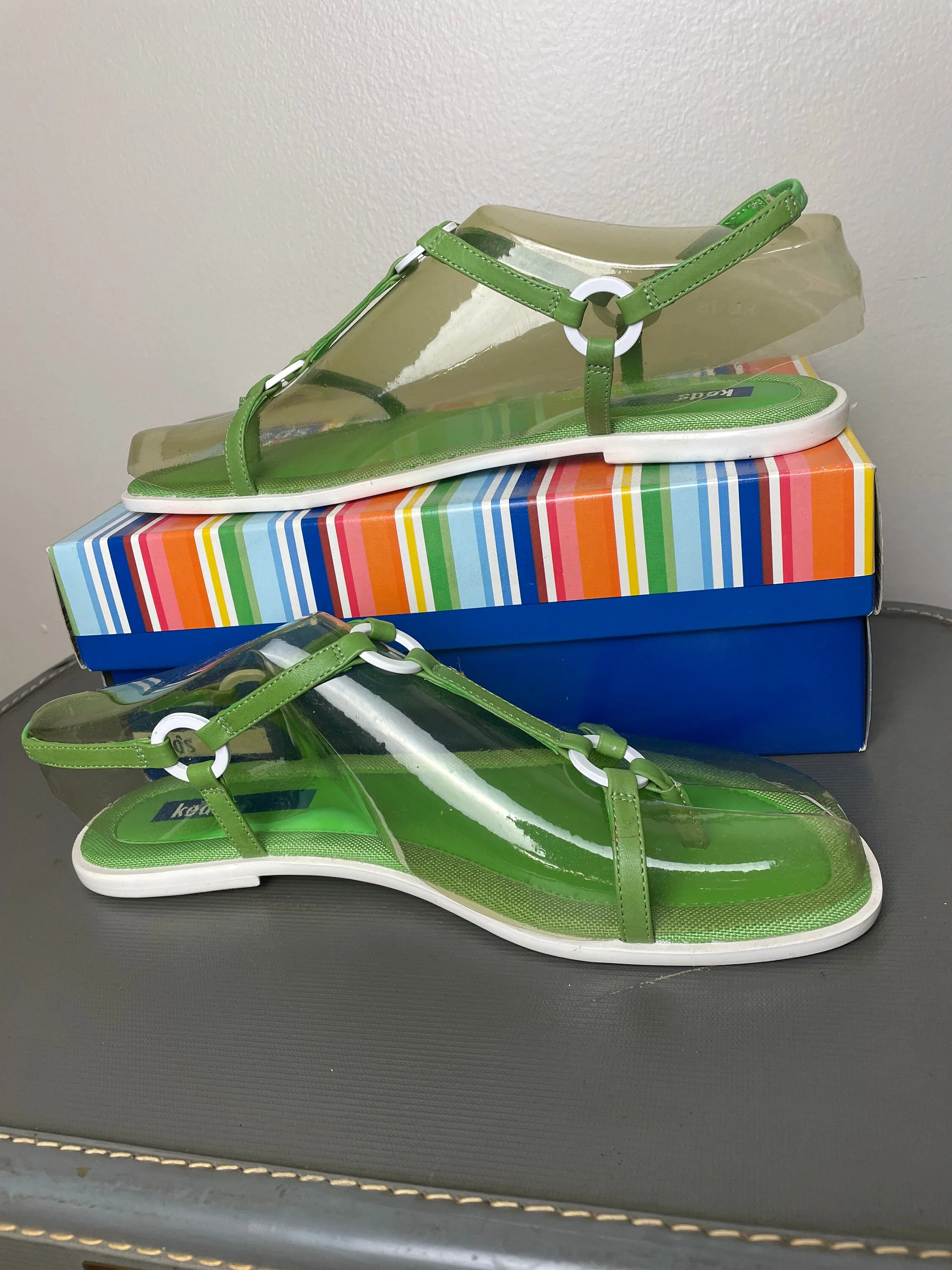 Vintage 90s Green Leather Strappy Sandals Size 8 Nib by Keds - Image 4