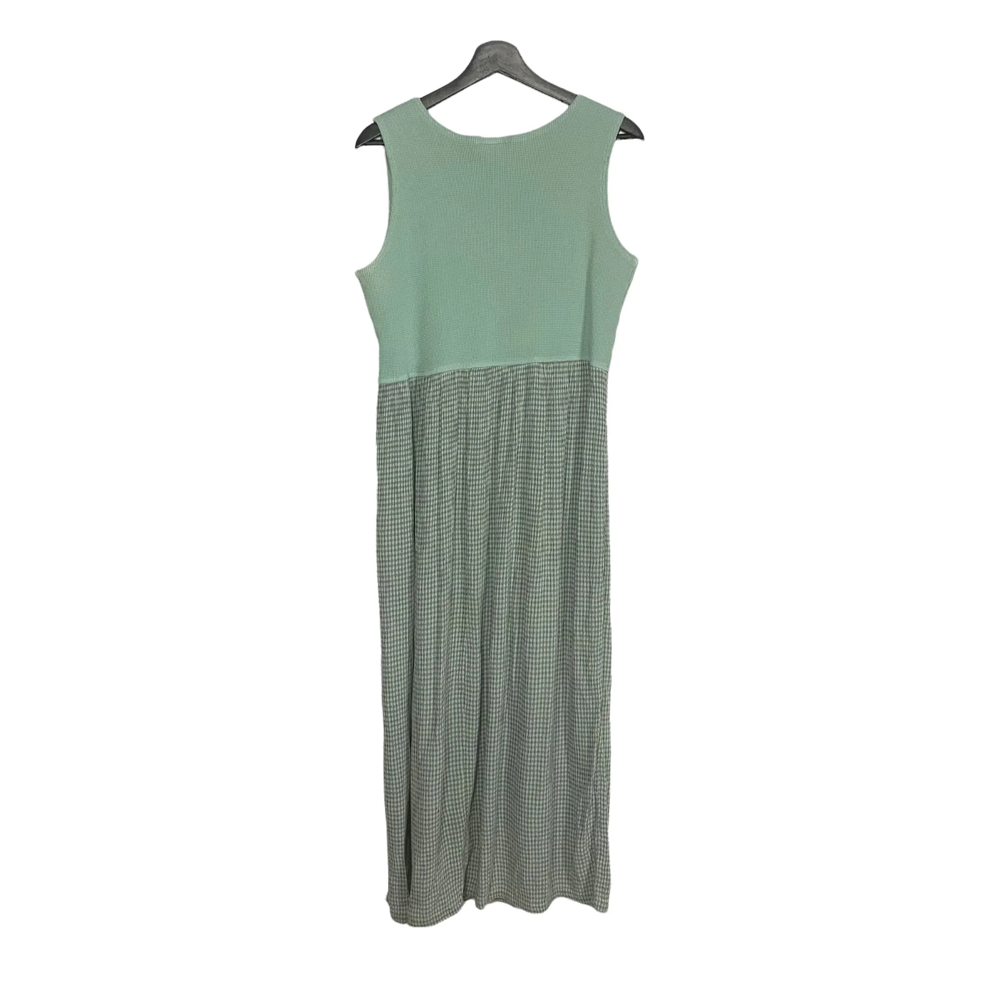 Vintage 90s Green Waffle Knit Gingham Print Seersucker Skirt Sleeveless Top by Mill Valley Cotton - Image 2