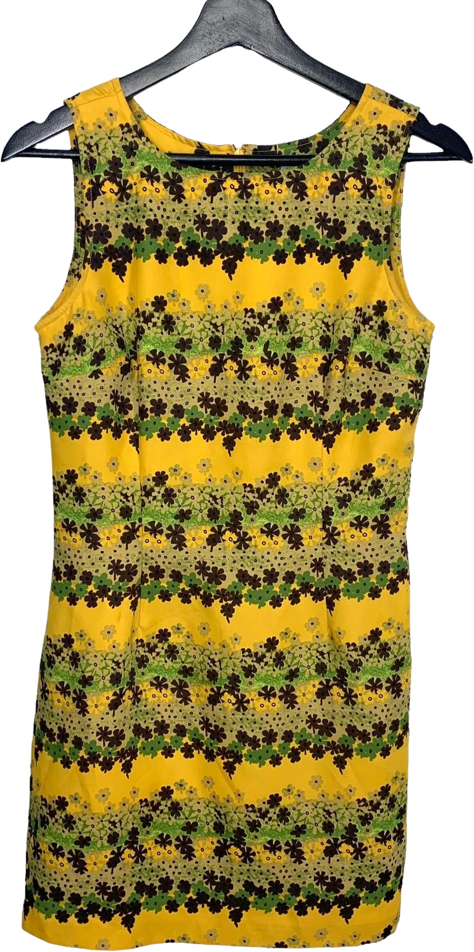 Vintage 90s Guess Yellow Green Floral Print Sleeveless Sheath Mini Dress by Guess