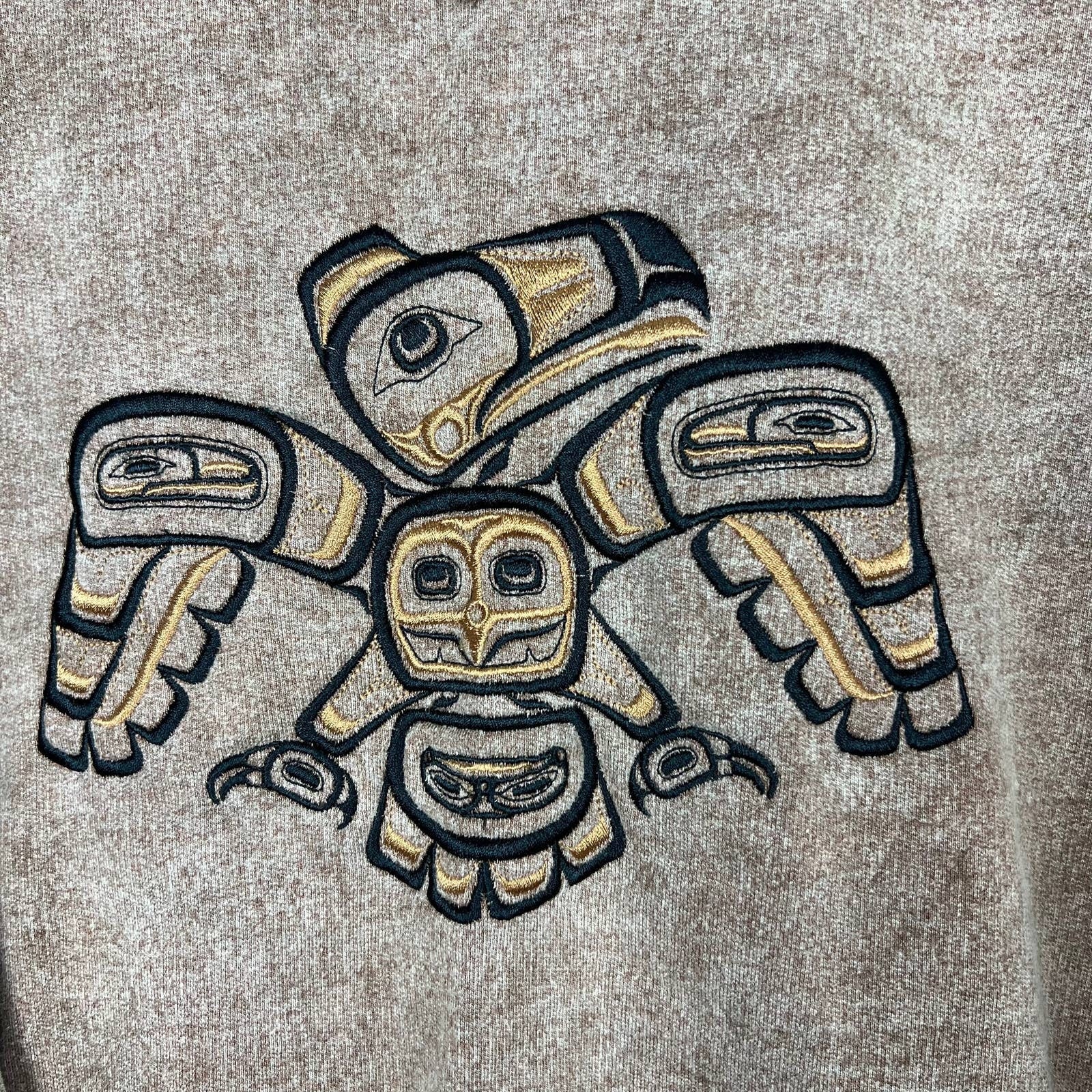 Vintage 90s H Tan Embroidered Raven Sweatshirt Oversized Sz L by Fuzzy Stonewas - Image 4