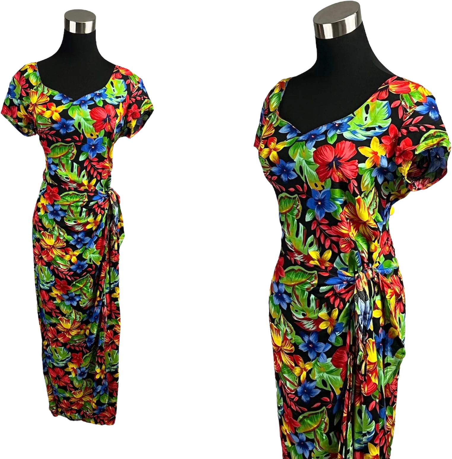 Vintage 90s Hawaiian Hibiscus Floral Sarong Dress by Kala