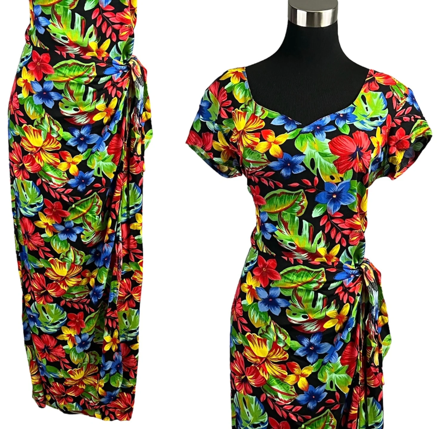 Vintage 90s Hawaiian Hibiscus Floral Sarong Dress by Kala - Image 3