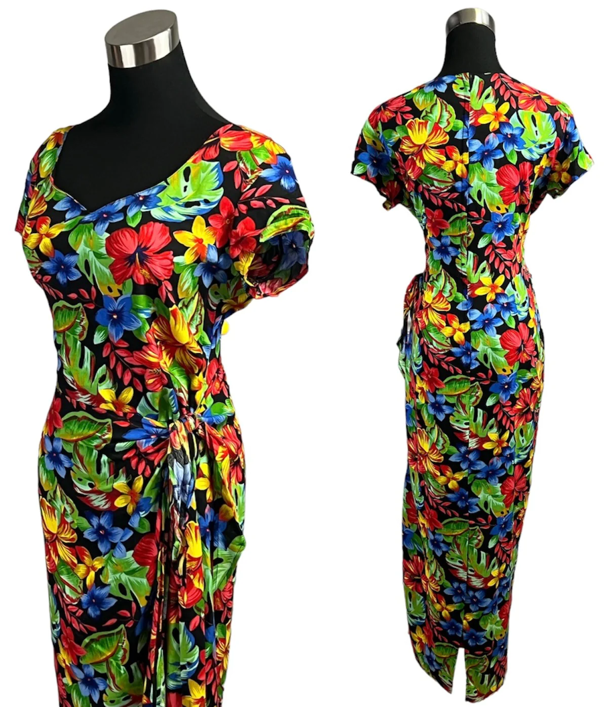 Vintage 90s Hawaiian Hibiscus Floral Sarong Dress by Kala - Image 4