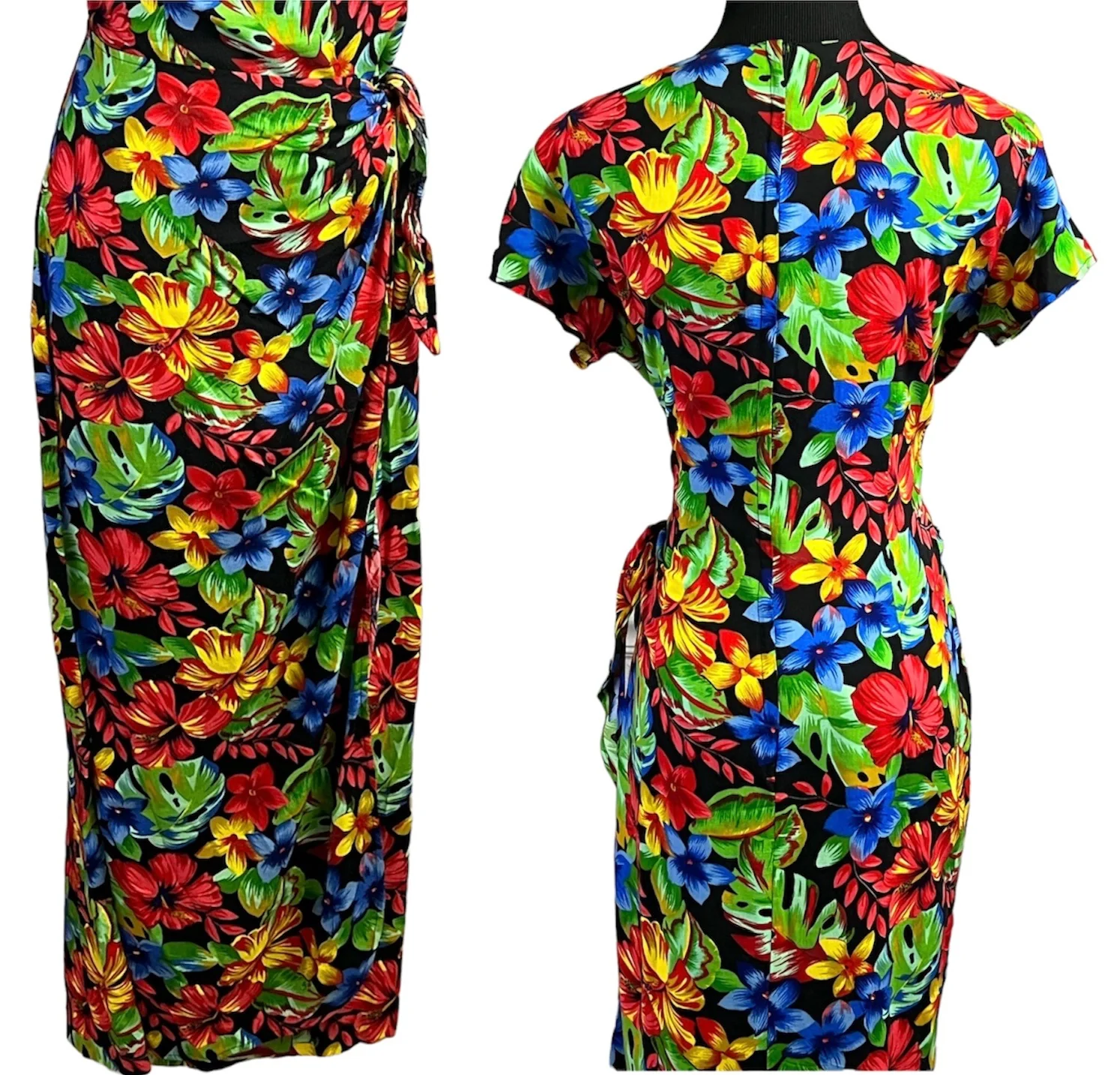 Vintage 90s Hawaiian Hibiscus Floral Sarong Dress by Kala - Image 5