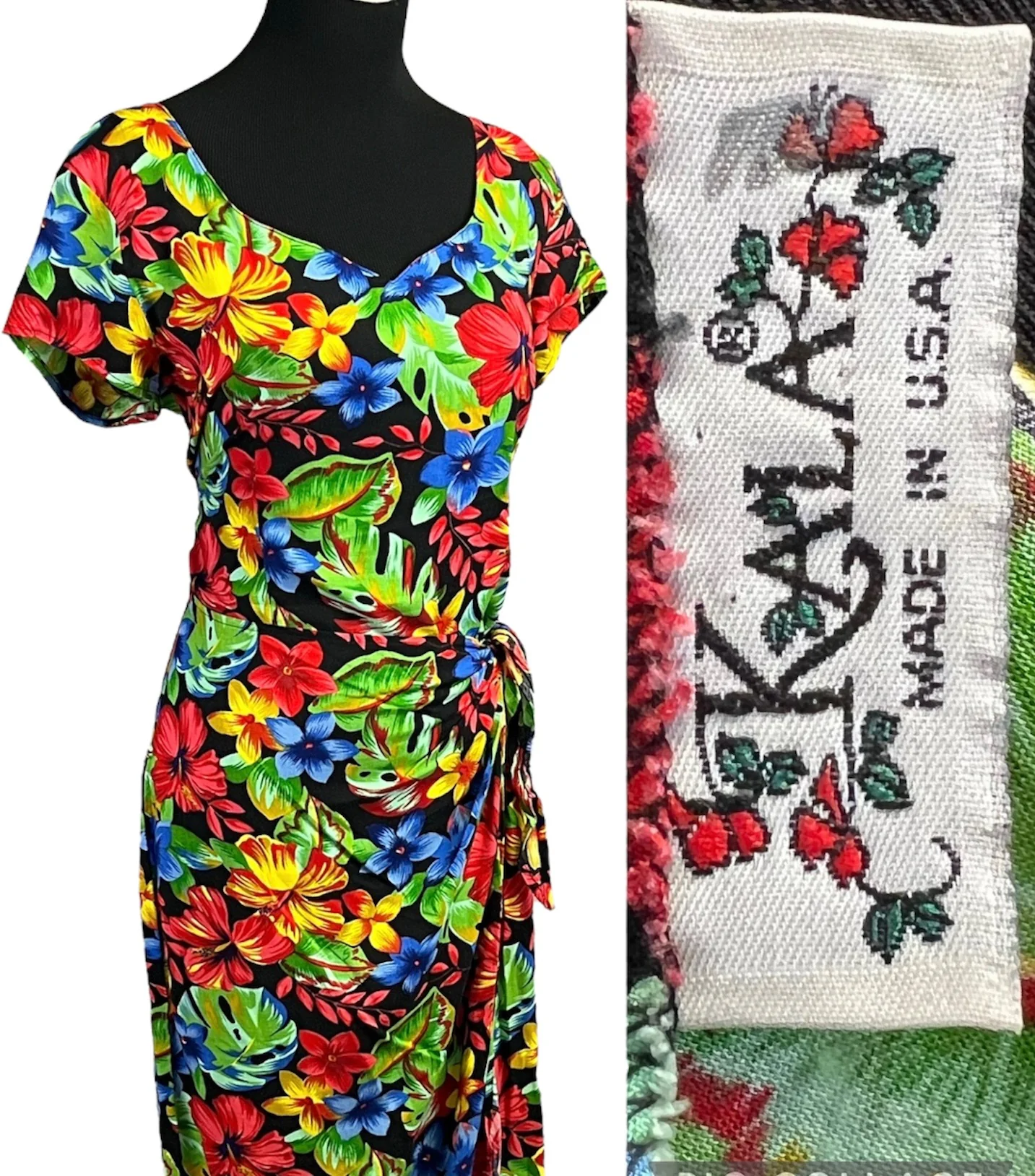 Vintage 90s Hawaiian Hibiscus Floral Sarong Dress by Kala - Image 6