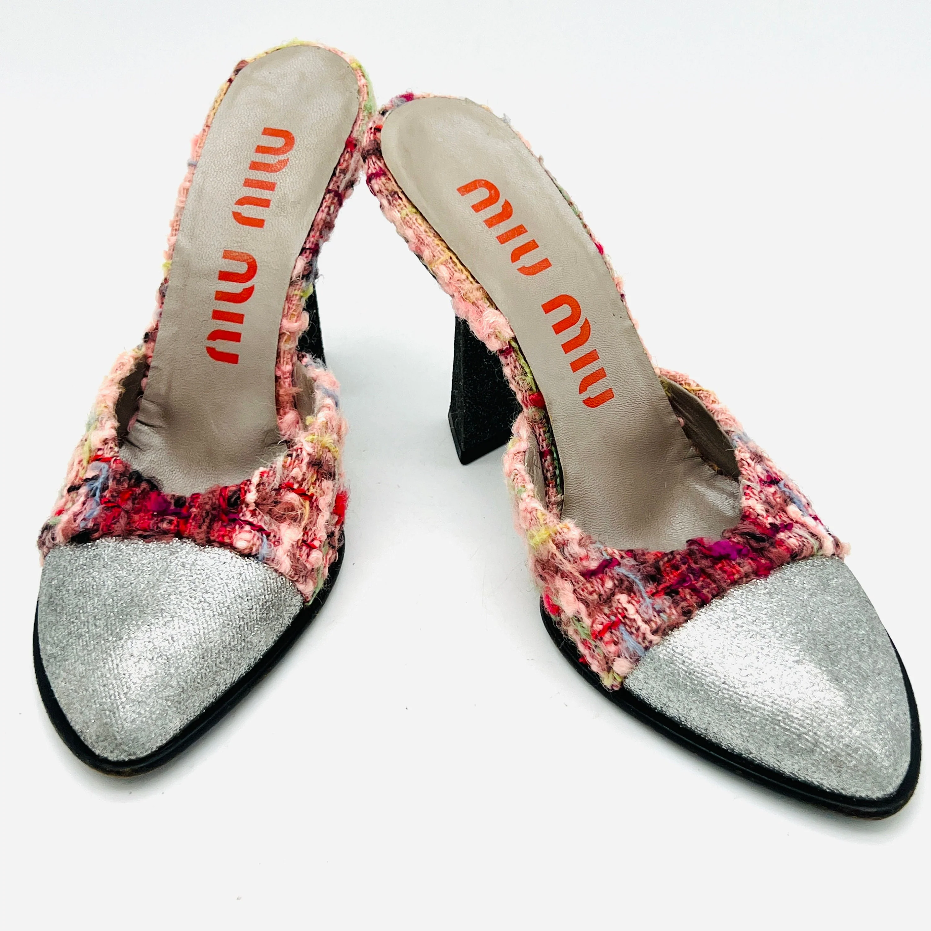 Vintage 90s Heels 90s Glitter Tweed Mules Vintage Designer Size 35 Pumps 90s Luxury Miu Miu Shoes by Miu Miu Designer - Image 3