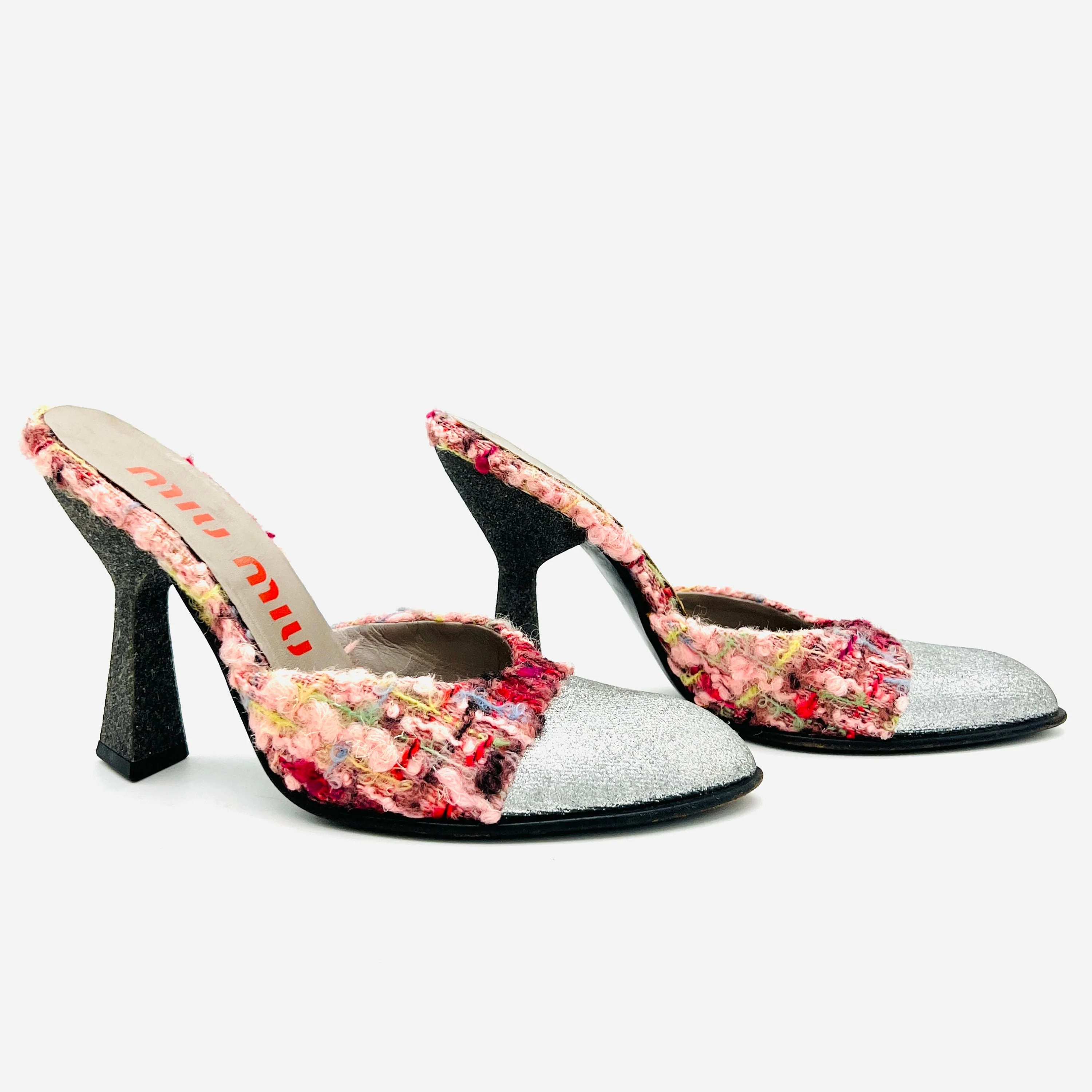 Vintage 90s Heels 90s Glitter Tweed Mules Vintage Designer Size 35 Pumps 90s Luxury Miu Miu Shoes by Miu Miu Designer - Image 4