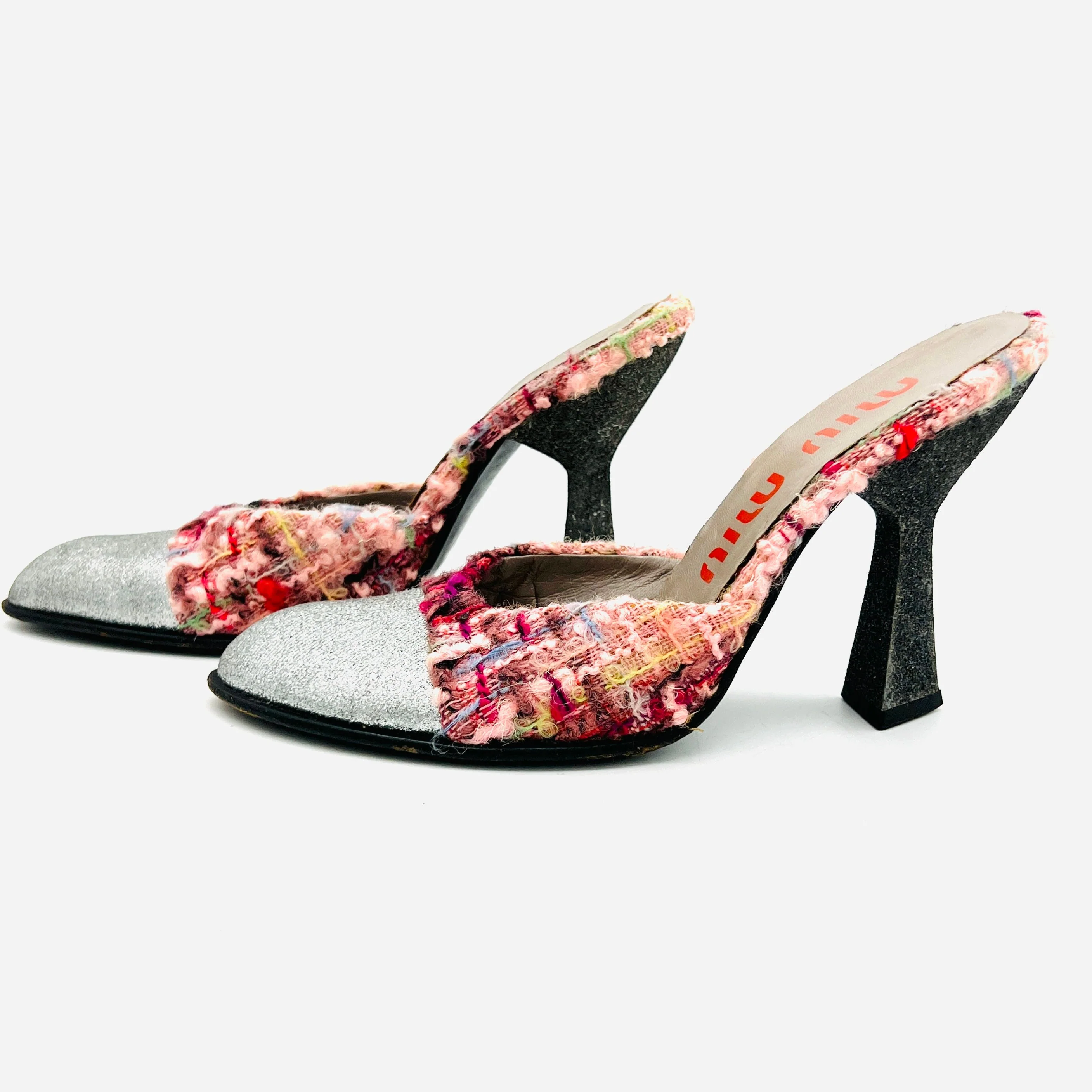 Vintage 90s Heels 90s Glitter Tweed Mules Vintage Designer Size 35 Pumps 90s Luxury Miu Miu Shoes by Miu Miu Designer - Image 6