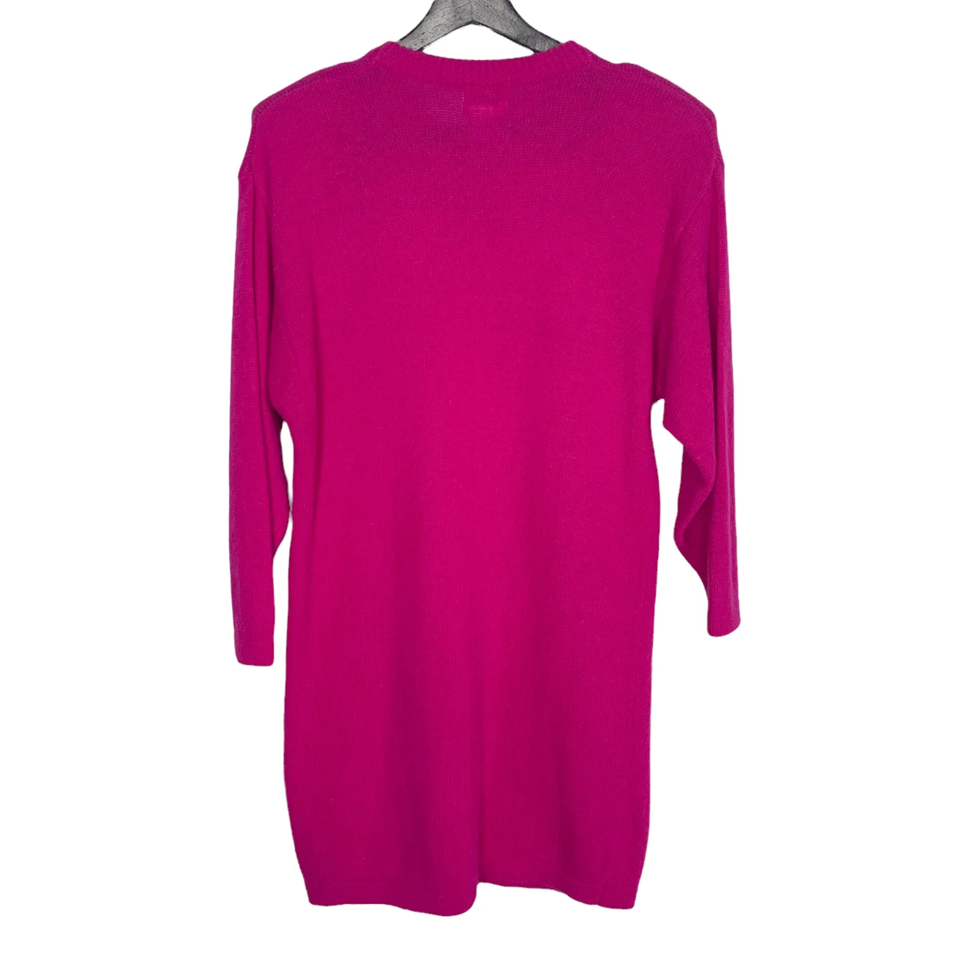 Vintage 90s Hot Pink Long Lambswool Angora Blend Beaded Sweater Small by Carducci - Image 2