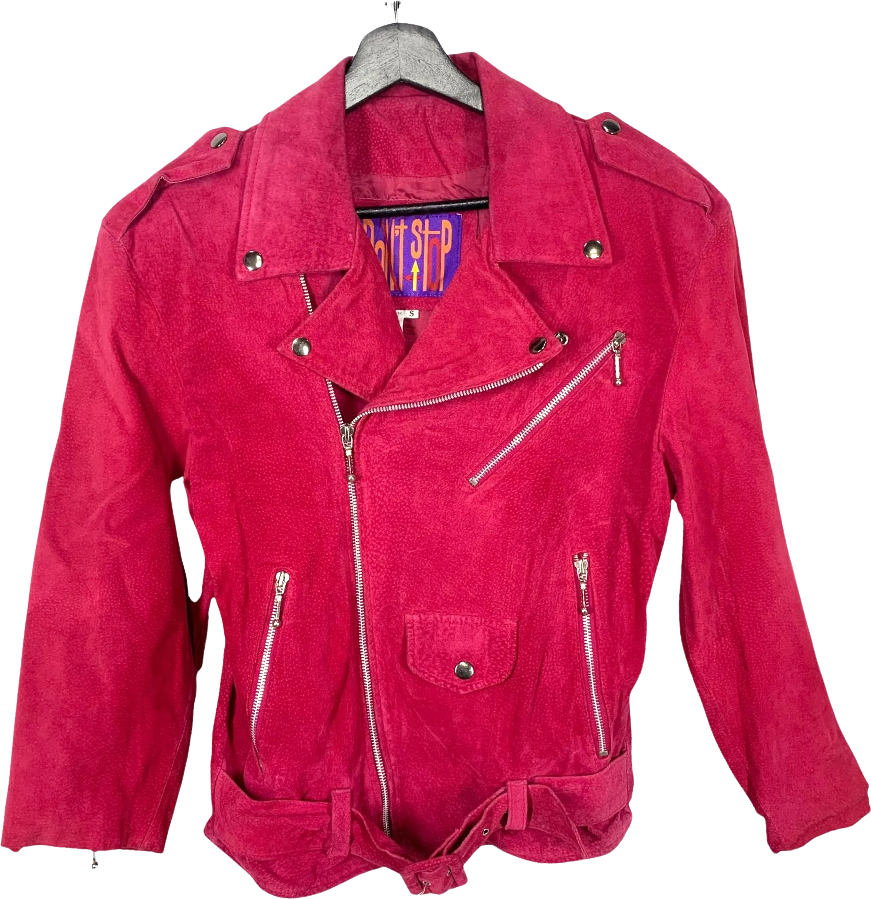 Vintage 90s Hot Pink Suede Bomber Jacket Small by Dont Stop