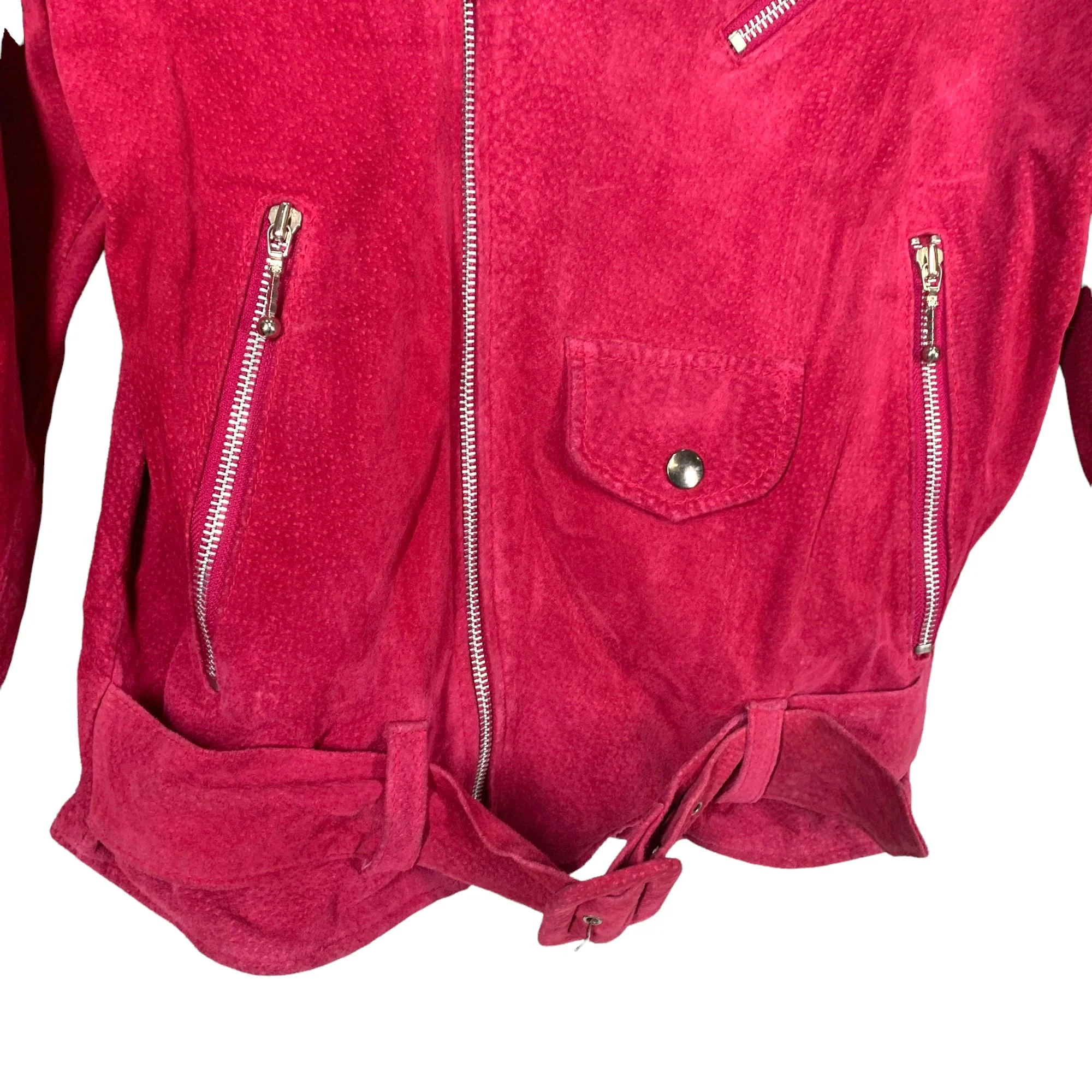 Vintage 90s Hot Pink Suede Bomber Jacket Small by Dont Stop - Image 4