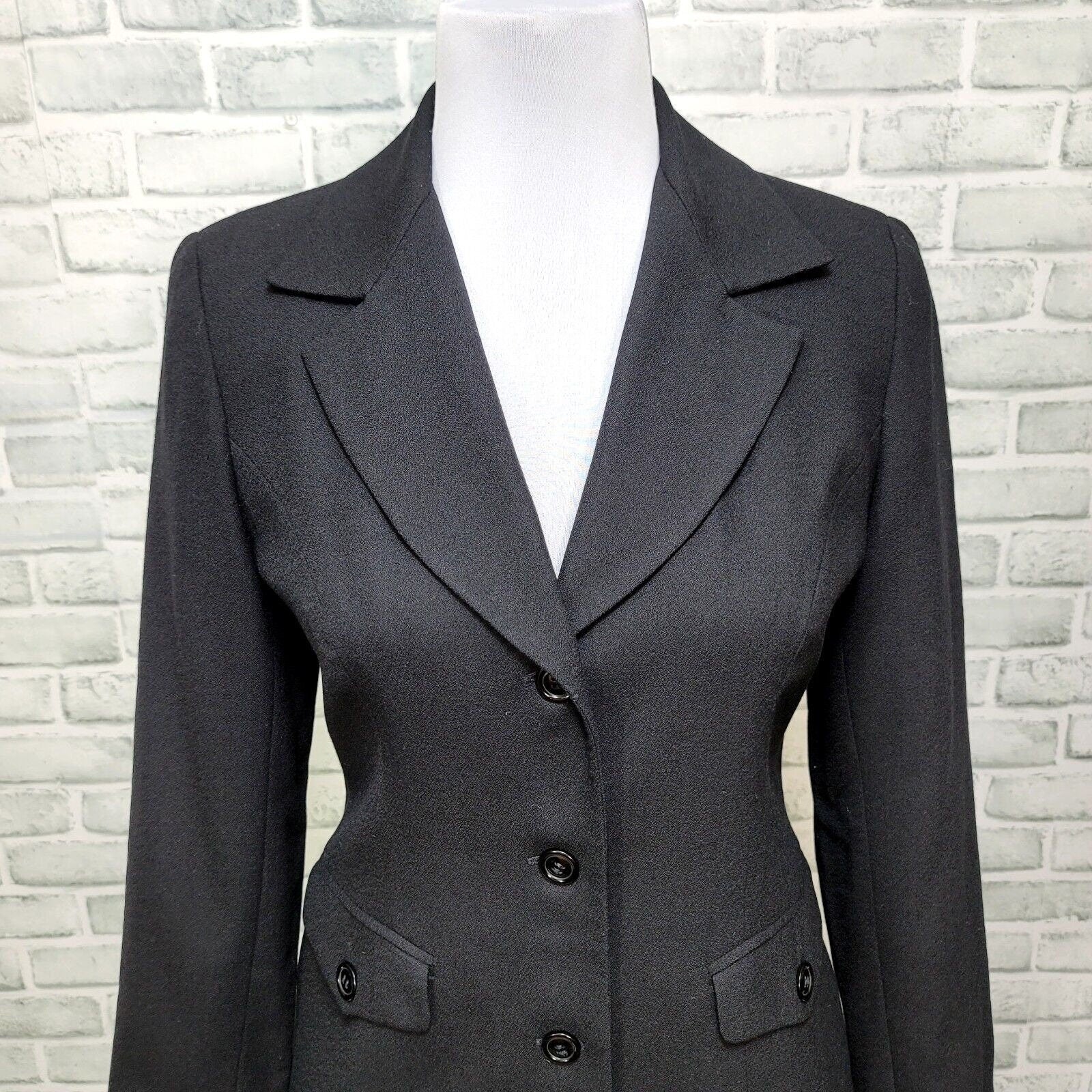 90s Black Wool Long Line Blazer Jacket Career Casual By Hugo Buscati - Image 2
