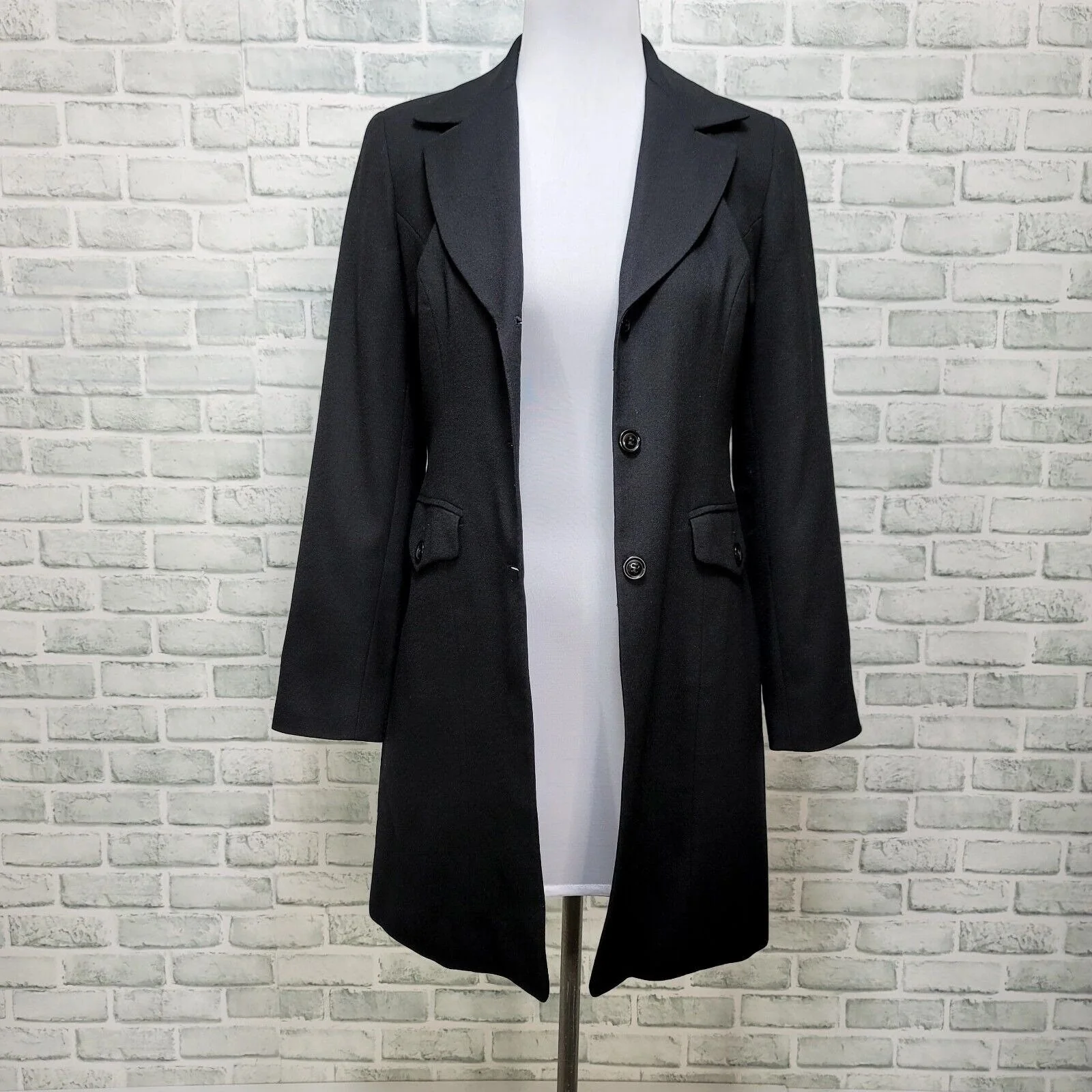 90s Black Wool Long Line Blazer Jacket Career Casual By Hugo Buscati - Image 5