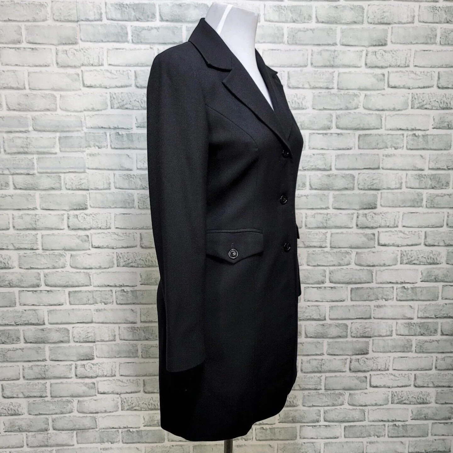 90s Black Wool Long Line Blazer Jacket Career Casual By Hugo Buscati - Image 6