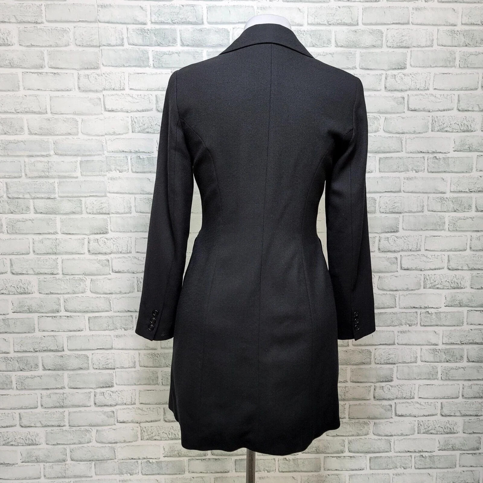 90s Black Wool Long Line Blazer Jacket Career Casual By Hugo Buscati - Image 8